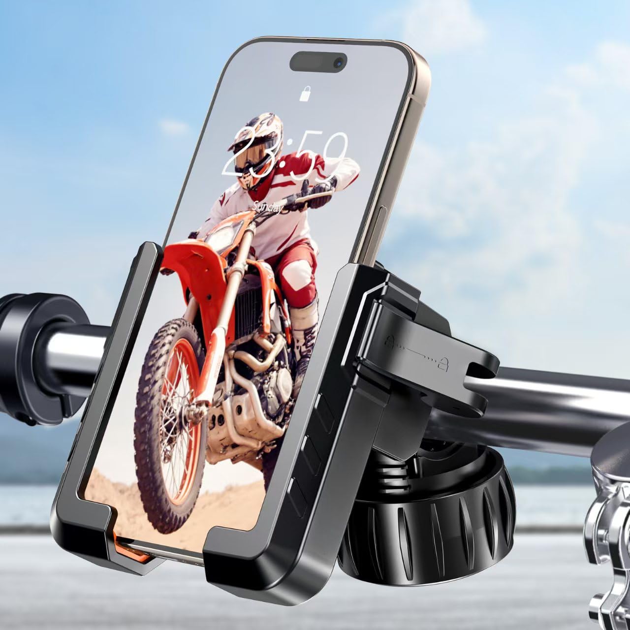 Motorcycle Phone Mount, [No Block Camera] Bike Phone Holder Mount, [Silicone Wrapped] Handlebar Cell Phone Mount For Bike/Scoote
