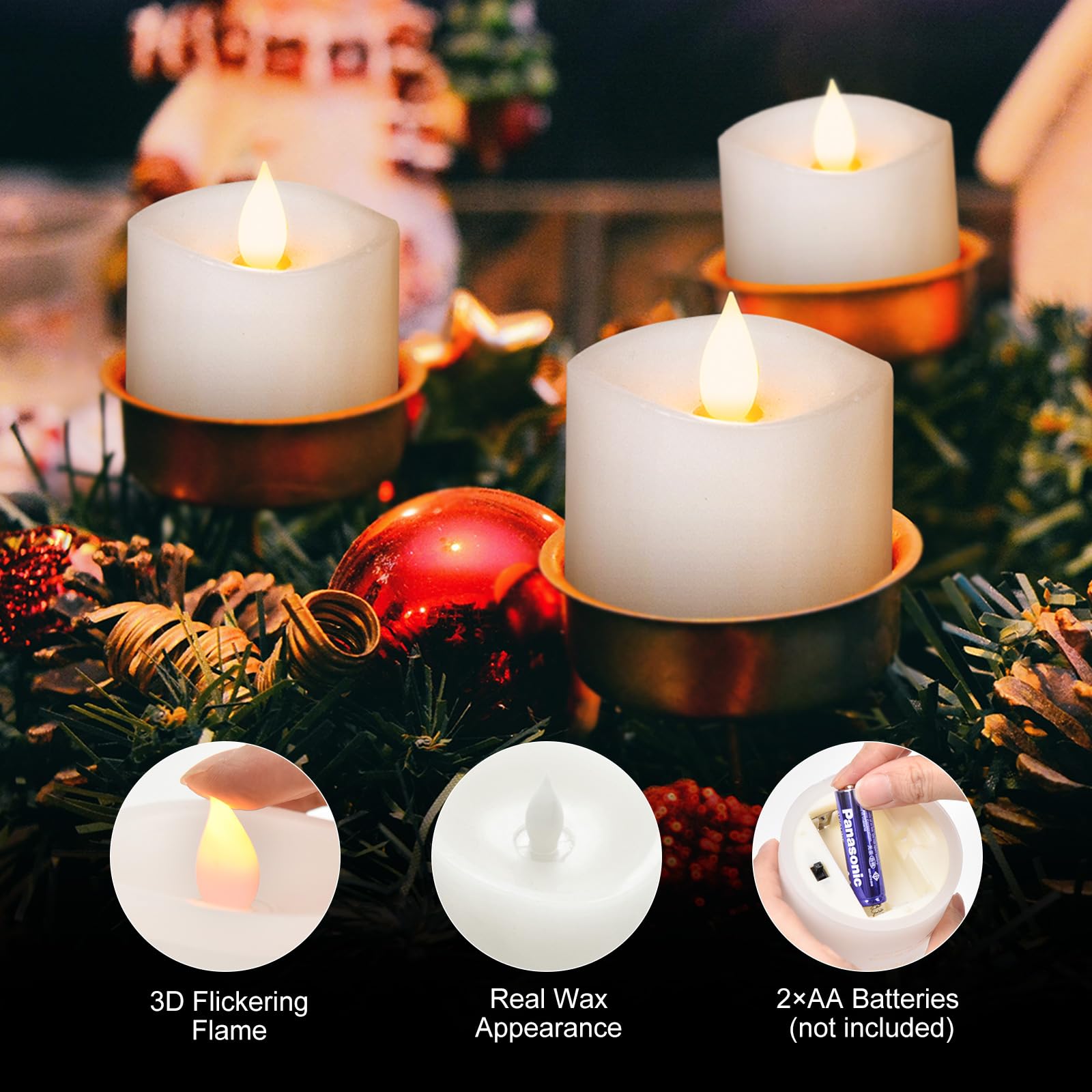 Milysoek 3X3 Flickering Flameless Candles Set Of 3, Led Candles Battery Candles Flickering, 3 Inch Flameless Candles With Remote