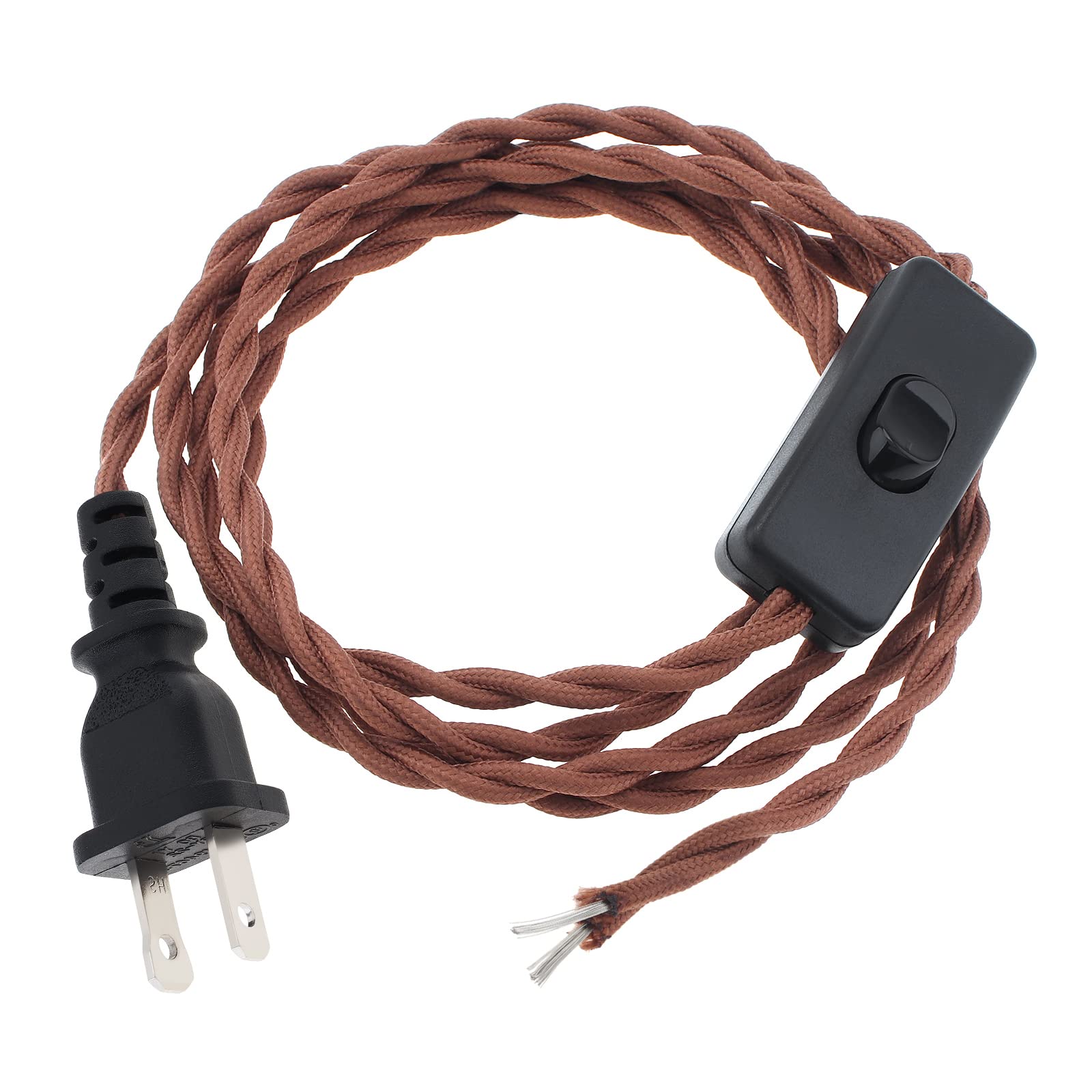Rtnlit 11.8Ft Twisted Cloth Covered Lamp Cord With Switch Button And Molded Plug,18 Gauge Fabric Electrical Cord, Stripped Ends