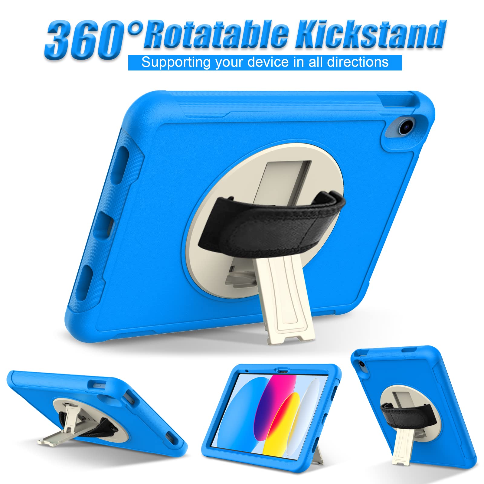 Bmouo Ipad 10Th Generation Case (10.9 Inch, 2022) With Screen Protector - Shockproof Rotatable Hand Strap Stand For Kids, Toddle