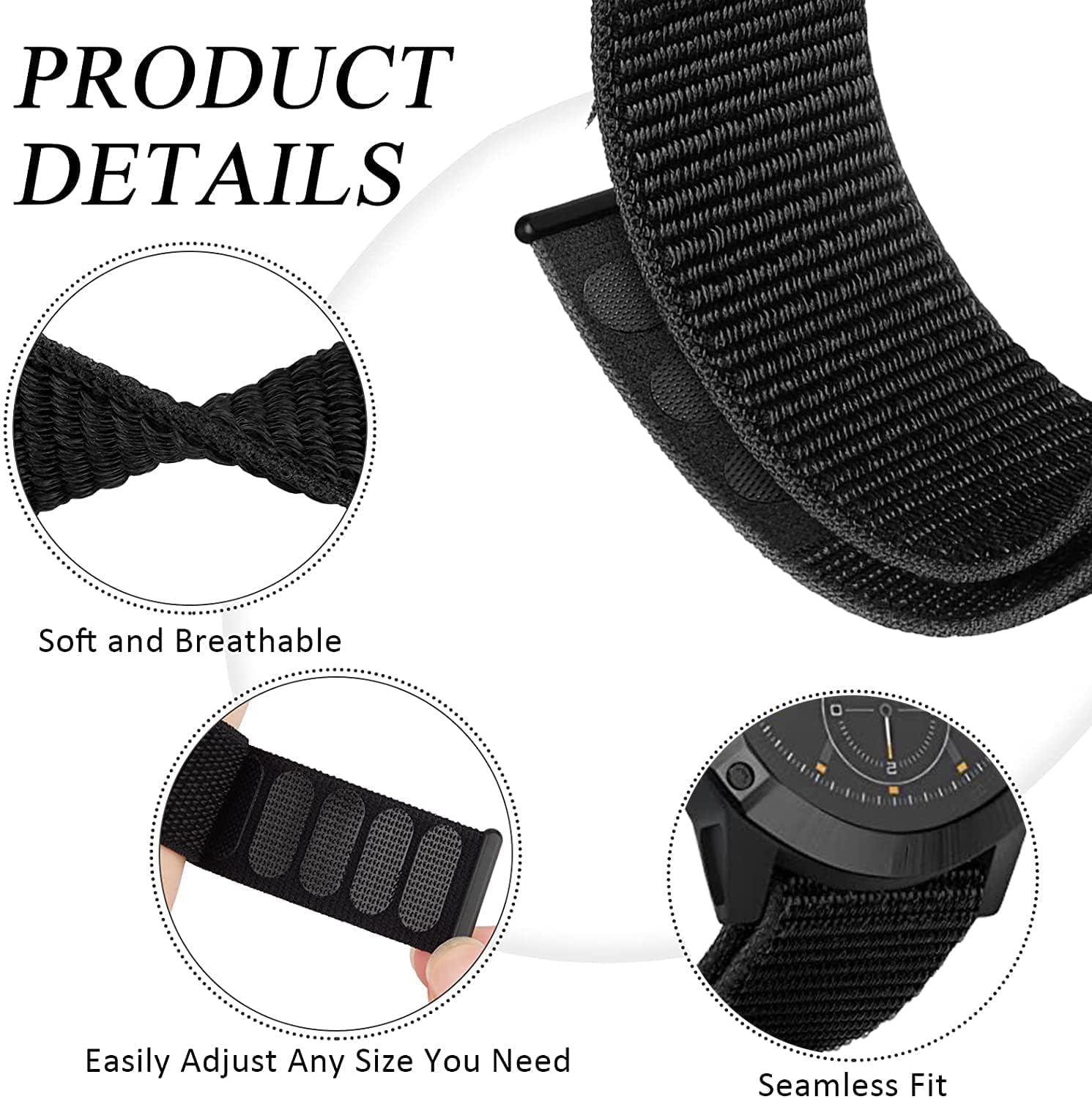 Olytop Fenix 7S / Fenix 6S / Fenix 5S / Instinct 2S Watch Bands, 20Mm Hook & Loop Quick Dry Nylon Sport Wristband Replacement St