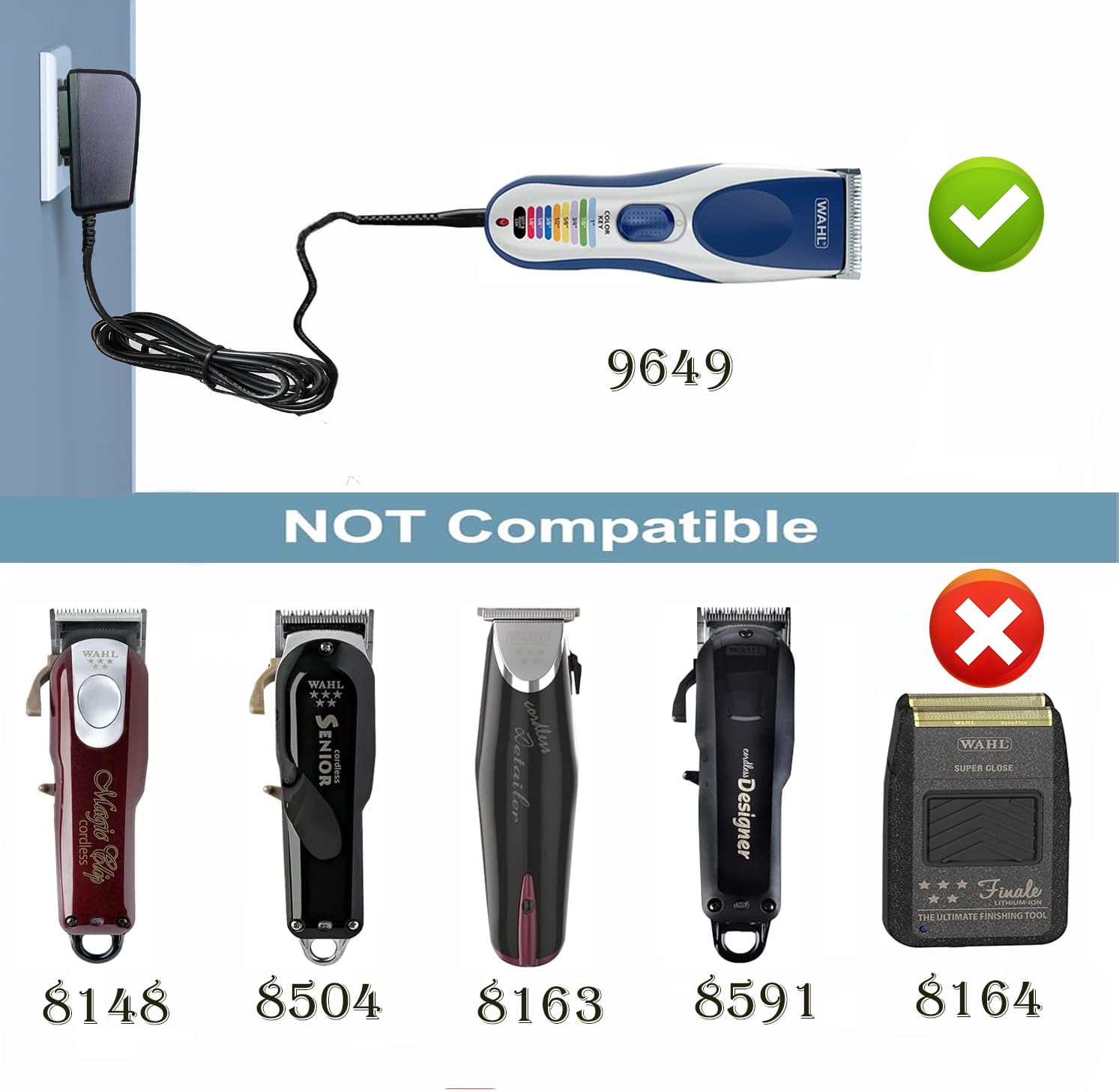 Replacement Charger For Wahl 9649 Hair Clipper, Compatible With Wahl 9649 9649P Color Pro Cordless Trimmer Power Cord
