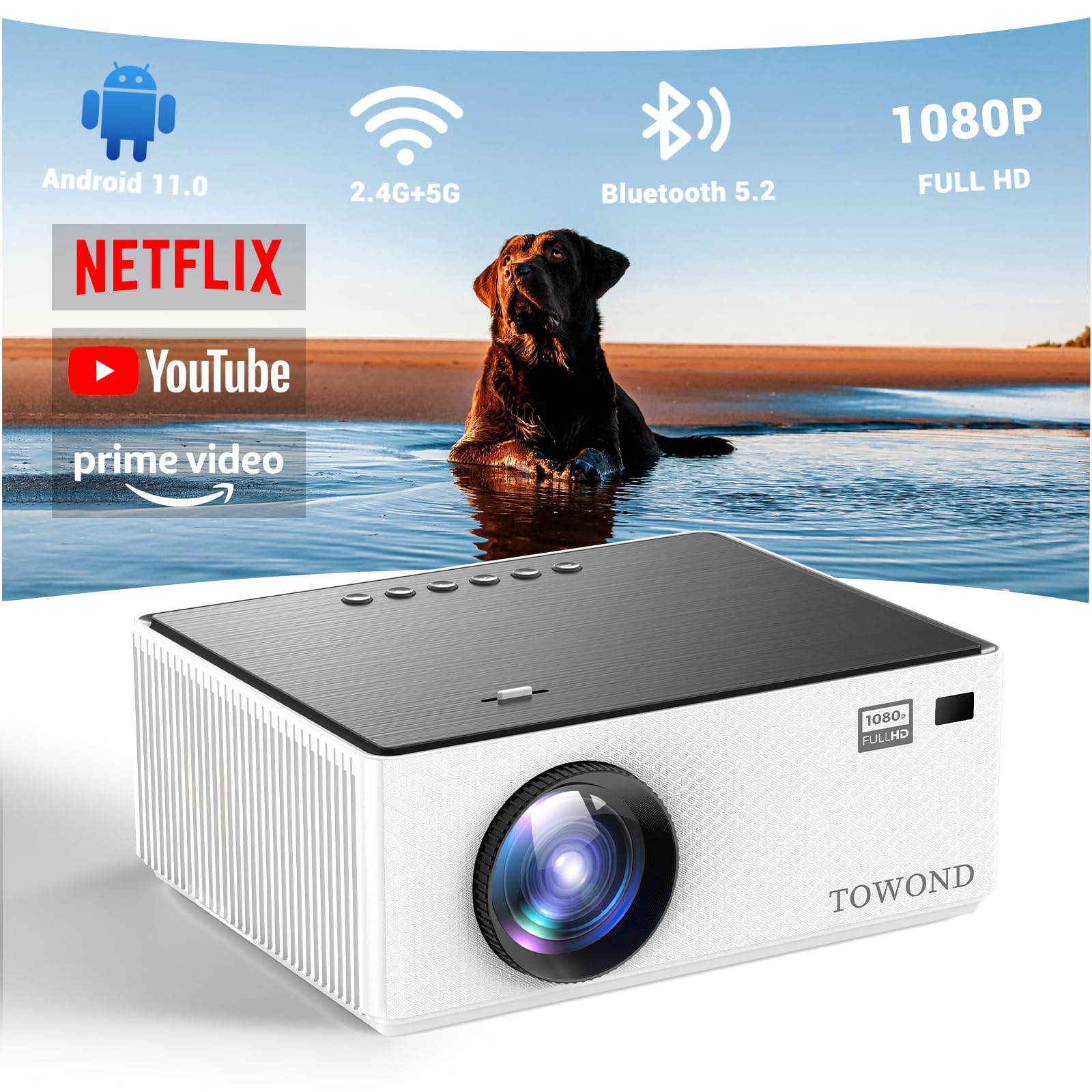 Mini Projector With Android Tv 11.0, Towond Smart Projector With Wifi And Bluetooth, Portable Native 1080P Projector Built In Ne