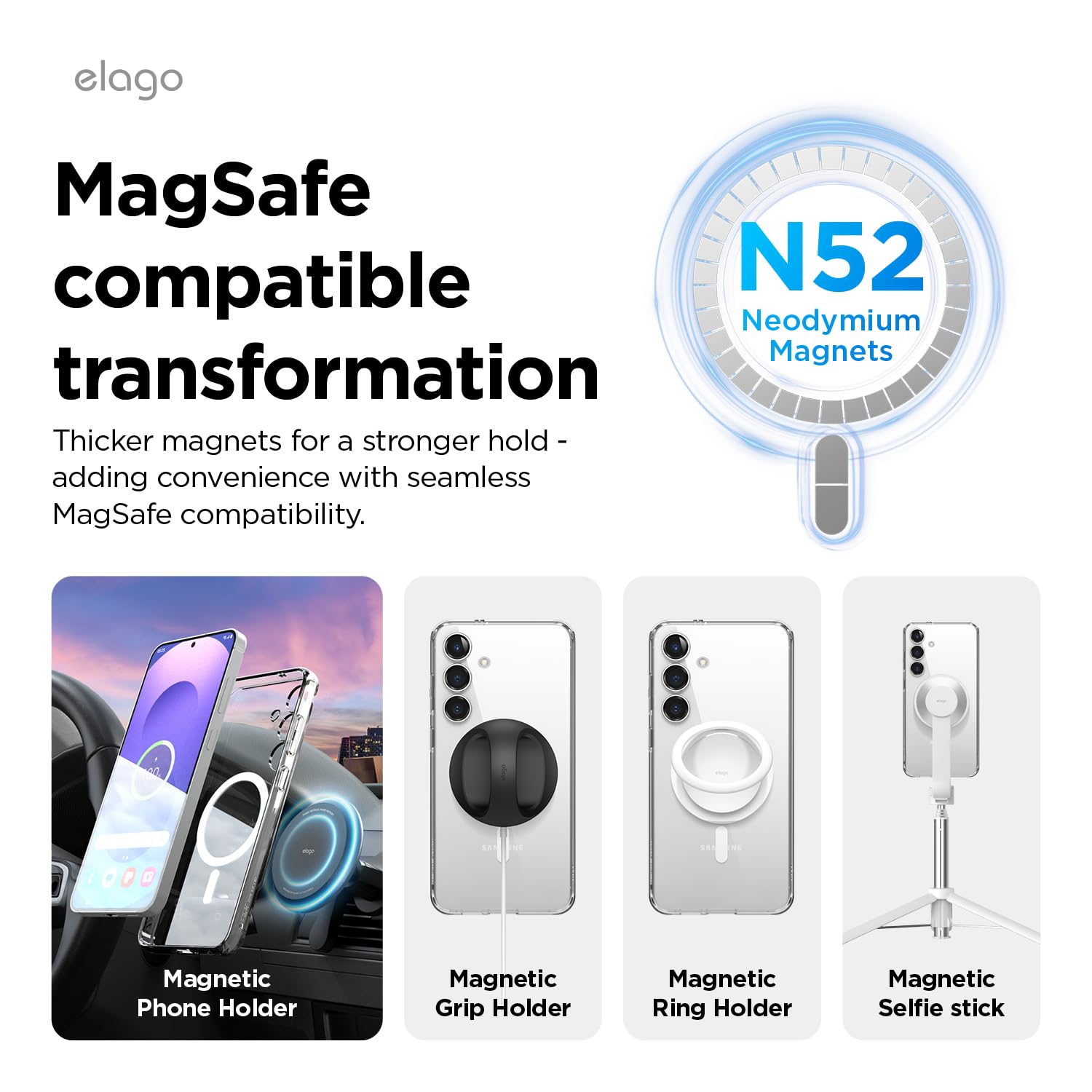Elago Compatible With Samsung Galaxy S25 Case - Magnetic Hybrid Clear Case, Precise Camera Cutouts, Strong Magnetism, Protective