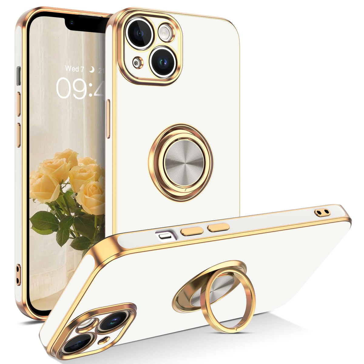 Veningo Iphone 14 Case,Phone Cases For Iphone 14,Slim Fit Soft 360 Ring Holder Kickstand Magnetic Car Mount Supported Easy Clean