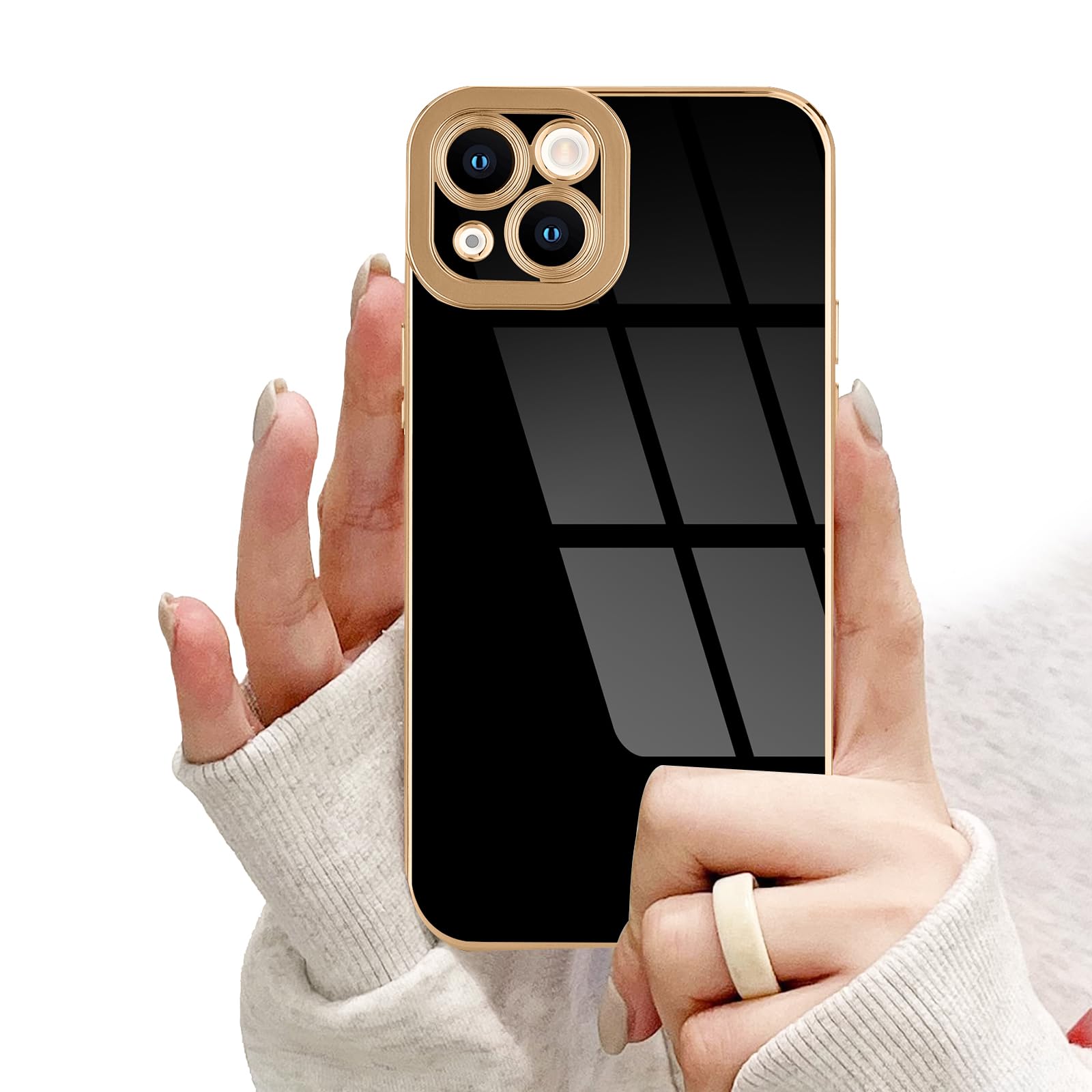 Lafunda Compatible With Iphone 13 Case, Luxury Plating Cases For Women Girls Cute Electroplated Golden Edge Shockproof Tpu Bumpe