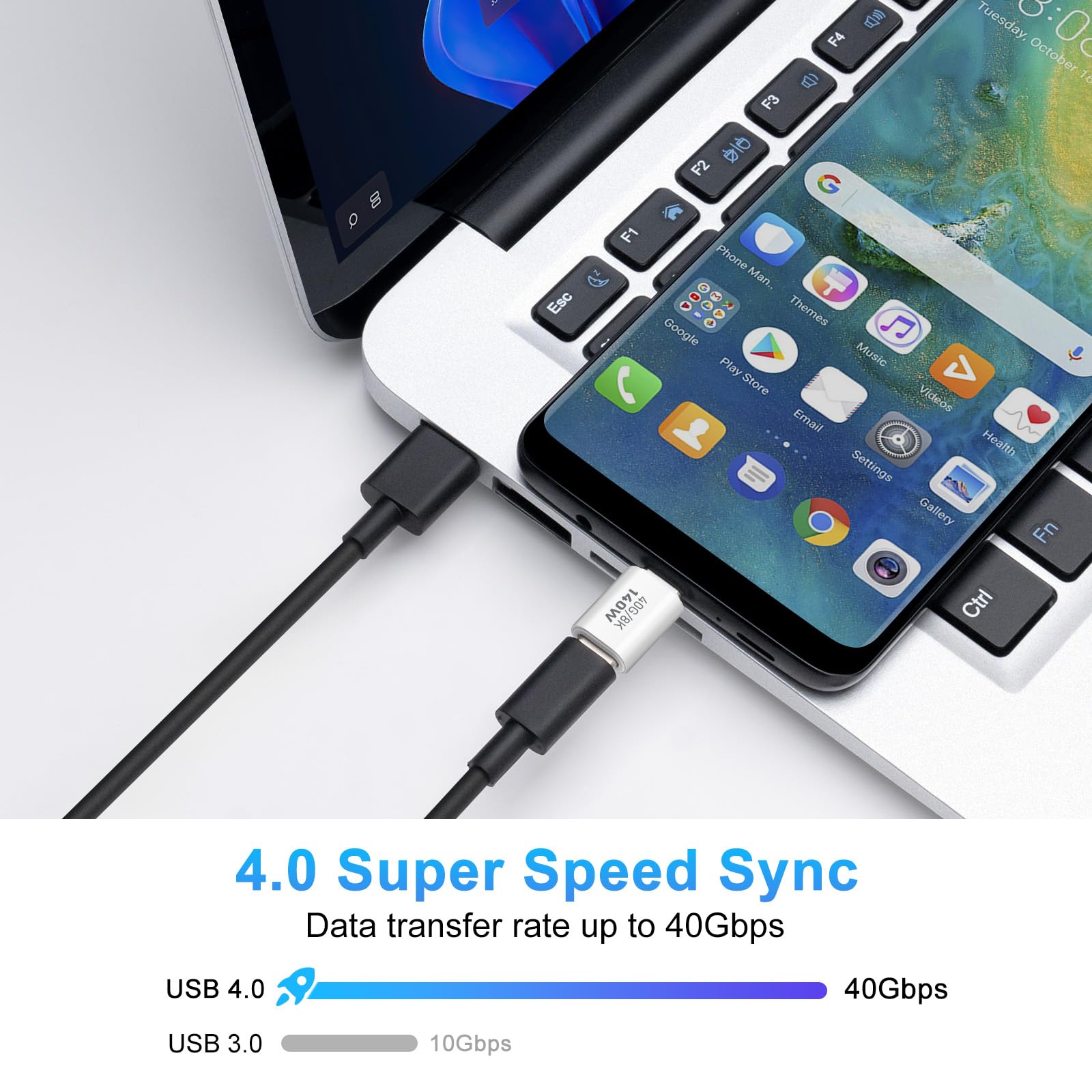 Aiyeen Usb C Adapter 40Gbps (2 Pack), Usb C Male To Female Adapter Usb 4.0 Type C Adapter Data Transfer Connector Compatible For