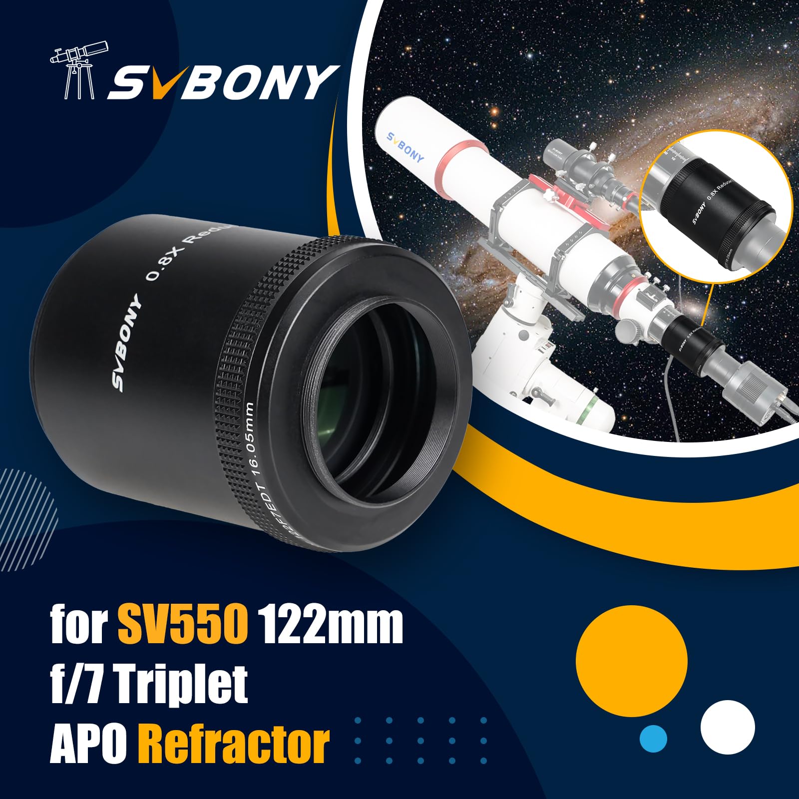 Svbony Sv209 Field Flattener, 0.8X Focal Reducer, Corrects The Field Curvature And A Wider Field Of View, Telescope Accessories