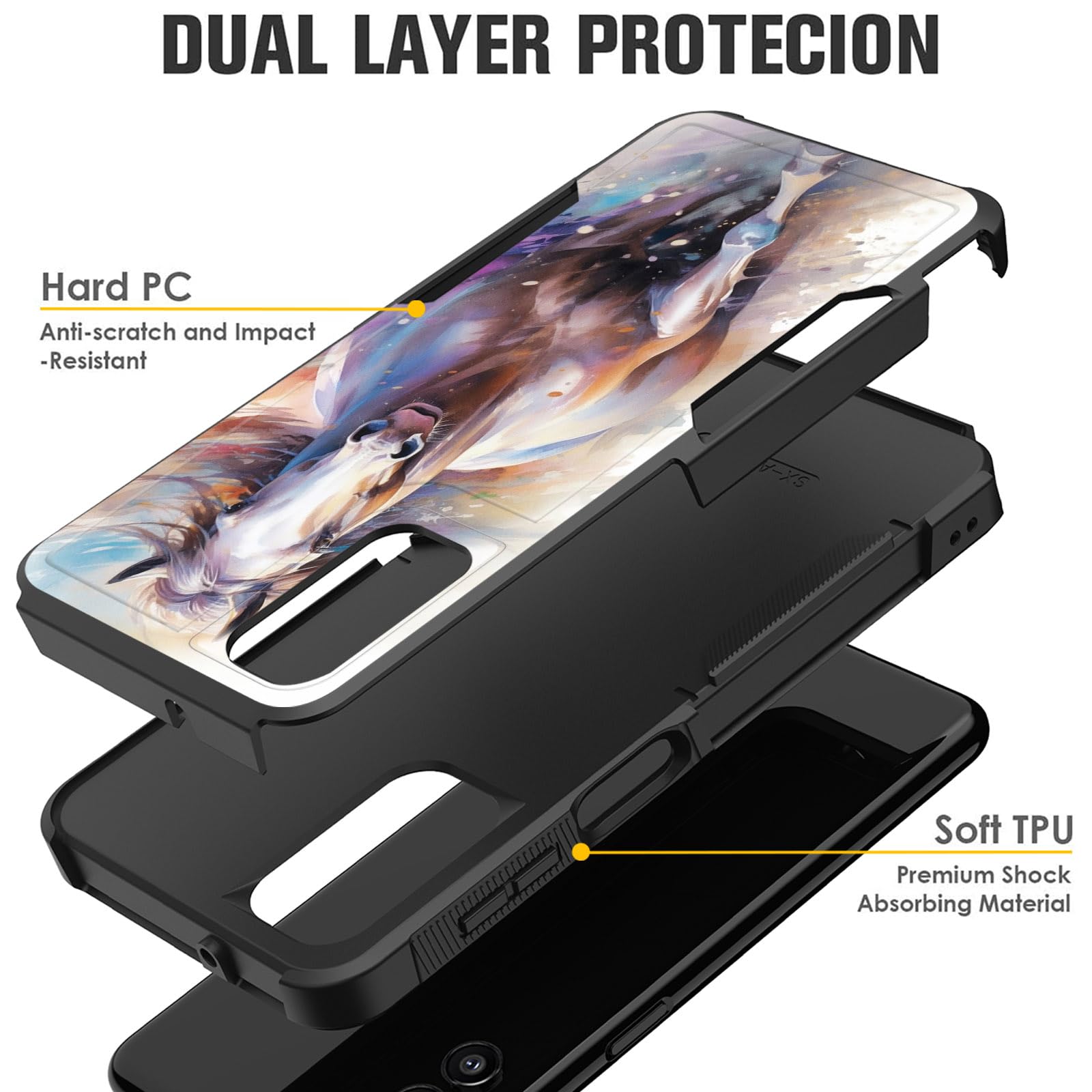 Cicplkse For Galaxy A15 5G Case,Dual Layer Heavy Duty Hybrid Shockproof Hard Pc Soft Silicone Tpu Bumper Protective Cover Case F