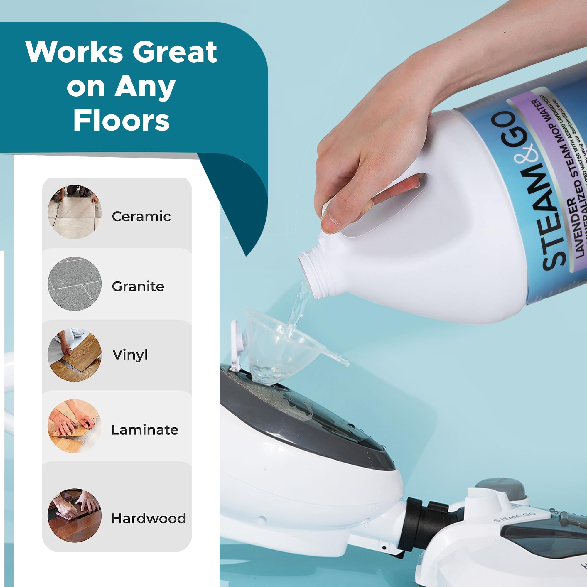 Steam And Go Demineralized Water   Lavender Scent   Cleaning Solution For Steam Mop, Floor Cleaner Solution, & More   Ready To U