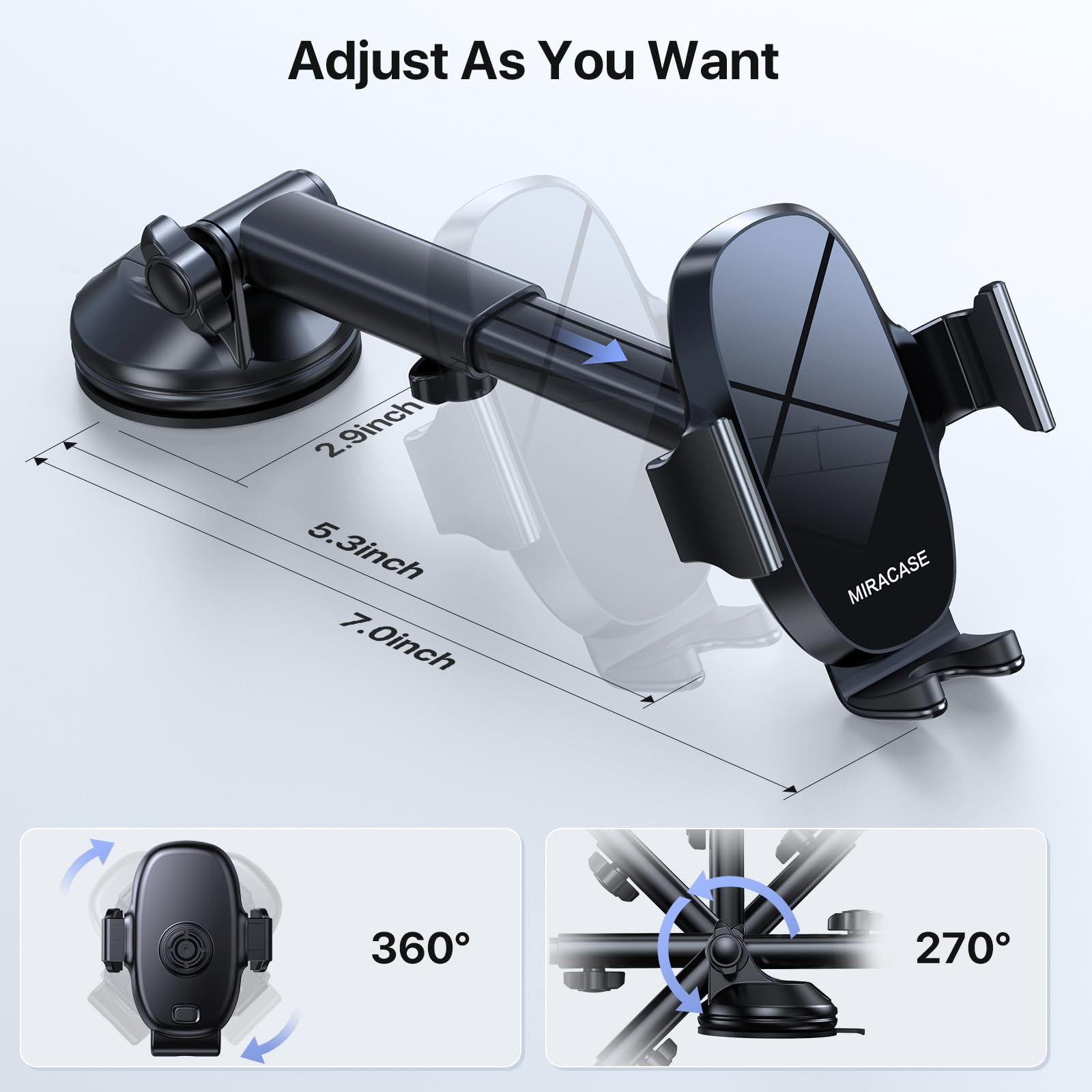 Miracase 3 In 1 Cell Phone Holder For Car, Universal Phone Holder Mount For Dashboard Air Vent Windshield Compatible With Iphone