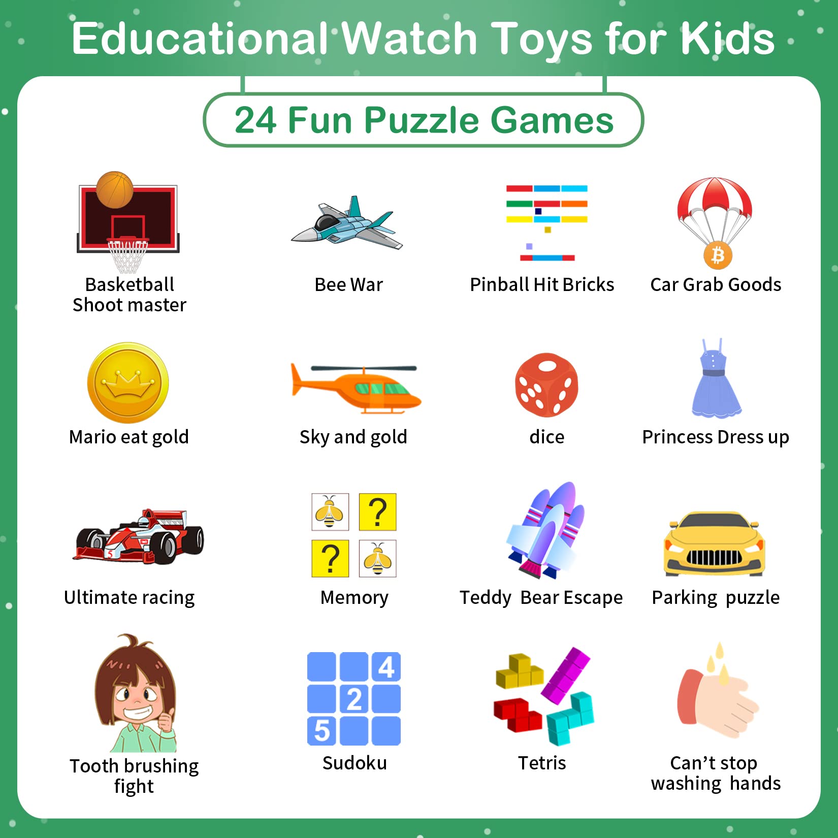 Smart Watch For Kids, Kids Smart Watch With 24 Puzzle Games Camera Video Recorder Music Alarm Calculator Calendar Flashlight Ped