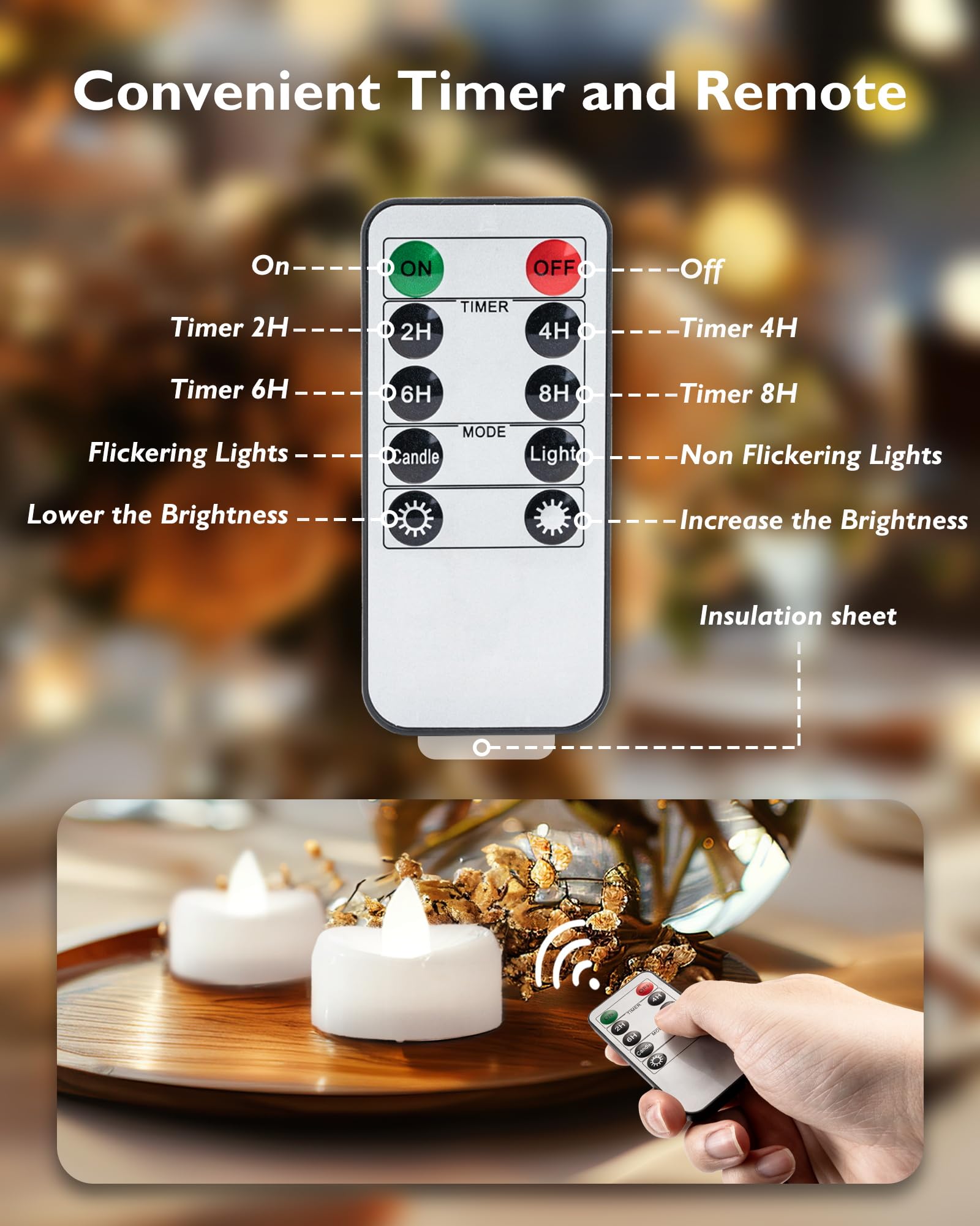 Merrynights Remote Candles, 12Pcs Flameless Tea Lights Candles Battery Operated With Timer, 400+Hours Remote Control Led Tea Lig
