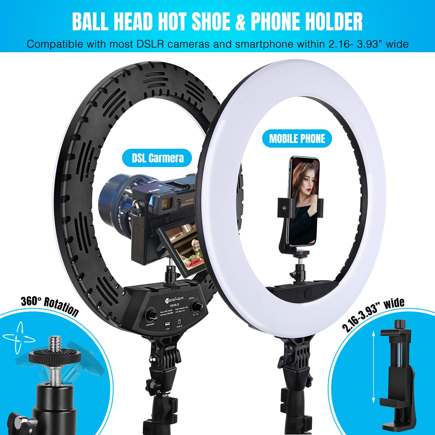 Ring Light 18 Inch Led Ringlight Kit With 73 Inch Tripod Stand With Phone Holder Adjustable 3200 6000K Color Temperature Circle Mua Lighting For Camera For Vlog, Makeup,Youtobe, Video Shooting, Selfie