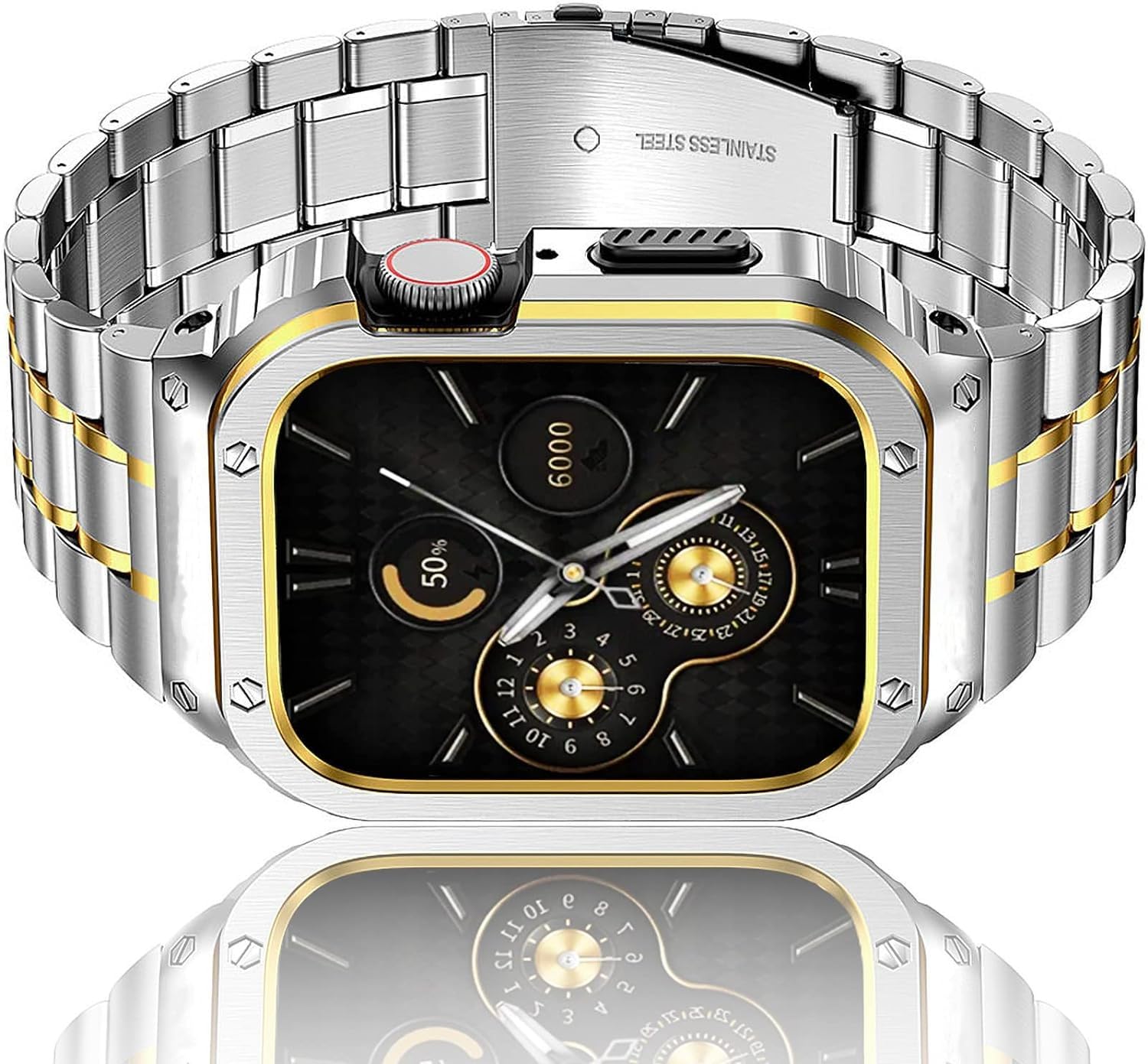 Haslfm Stainless Steel Watch Band With Case Compatible With Apple Watch Series 9/8/7/6/5/4/Se/3/2/1(41Mm/40Mm/38Mm),Metal Strap