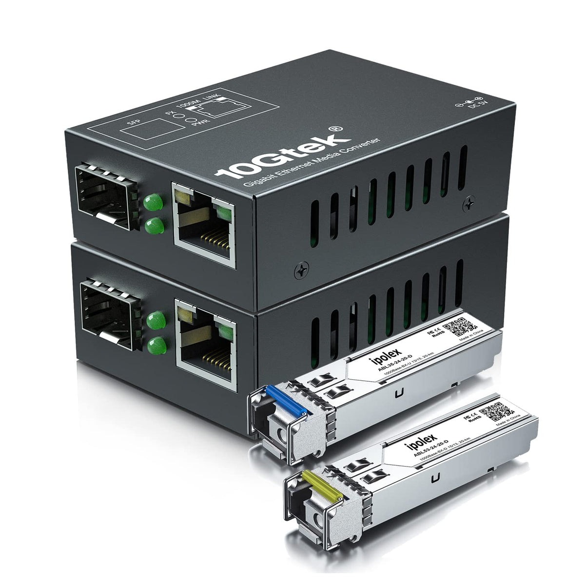 Ipolex A Pair Of Gigabit Single Mode Fiber Media Converter | Single Mode Single Lc Fiber To Ethernet Media Converter| 10/100/100
