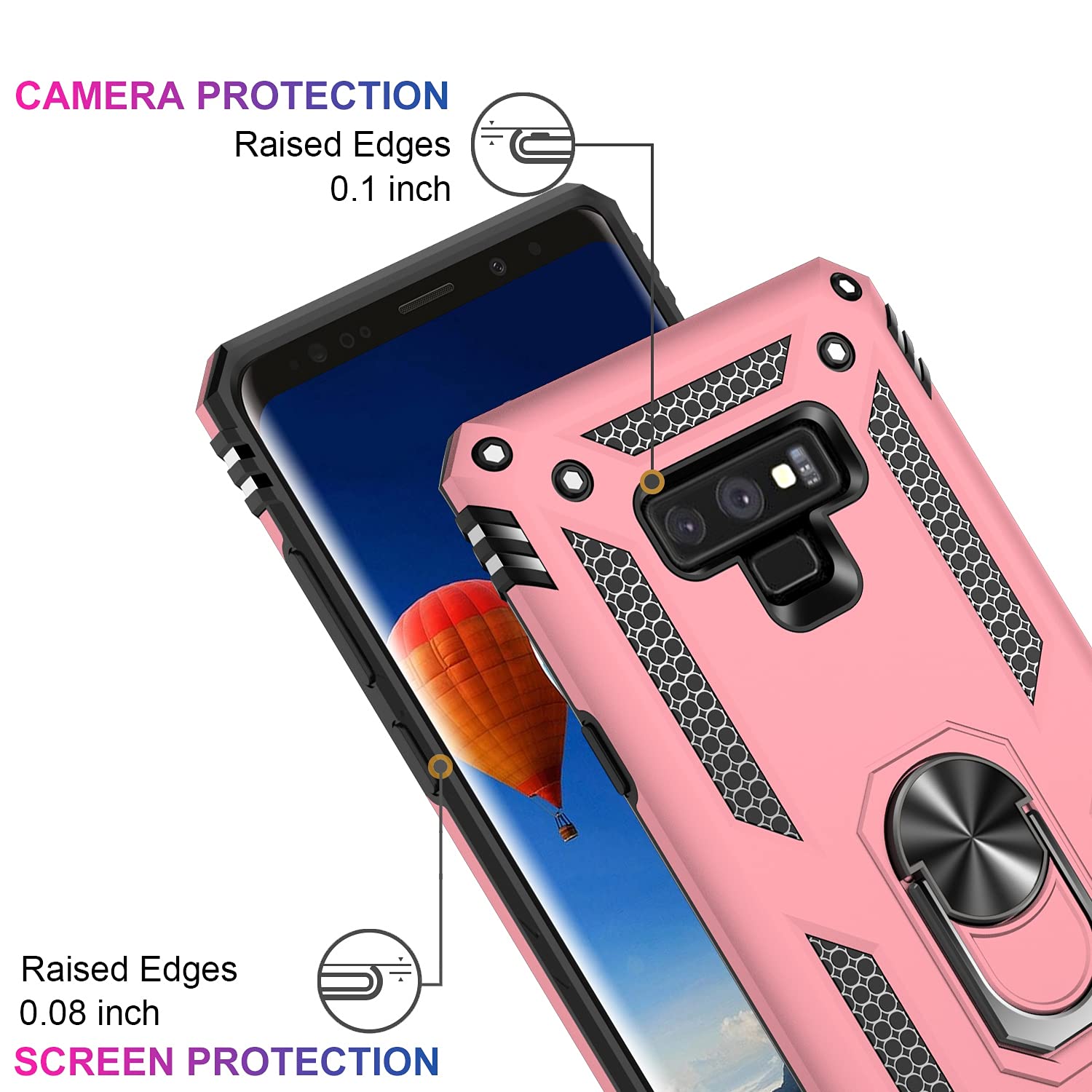 IKAZZ Samsung Galaxy Note 9 Military Grade Shockproof Phone Case Magnetic Kickstand Rose Gold Plastic