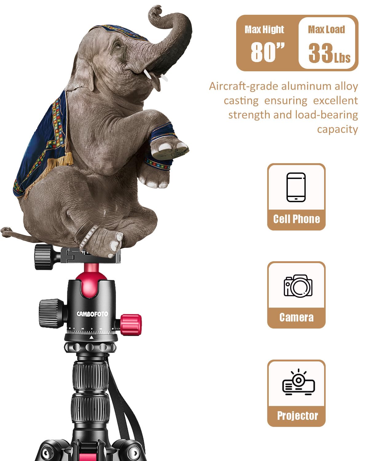 Cambofoto 80'' Professional Dslr Camera Tripod, Slr Ball Head Aluminum Photography Tri Pod & Monopod With Carry Bag Compatible W