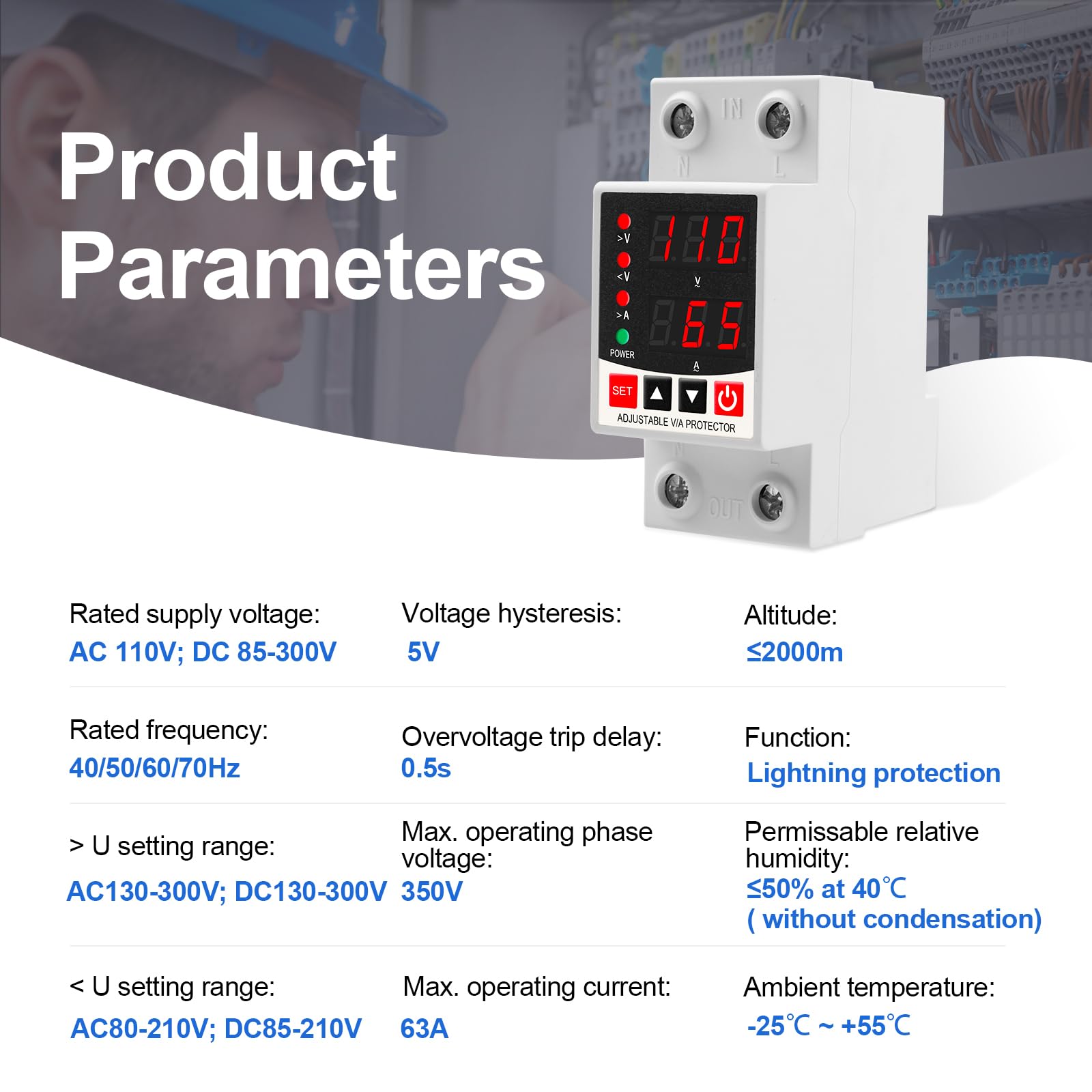 Oelffow Adjustable V/A Protector Over/Under Voltage & Overcurrent Protection Intelligent Relay Reset Protector Voltage Output St