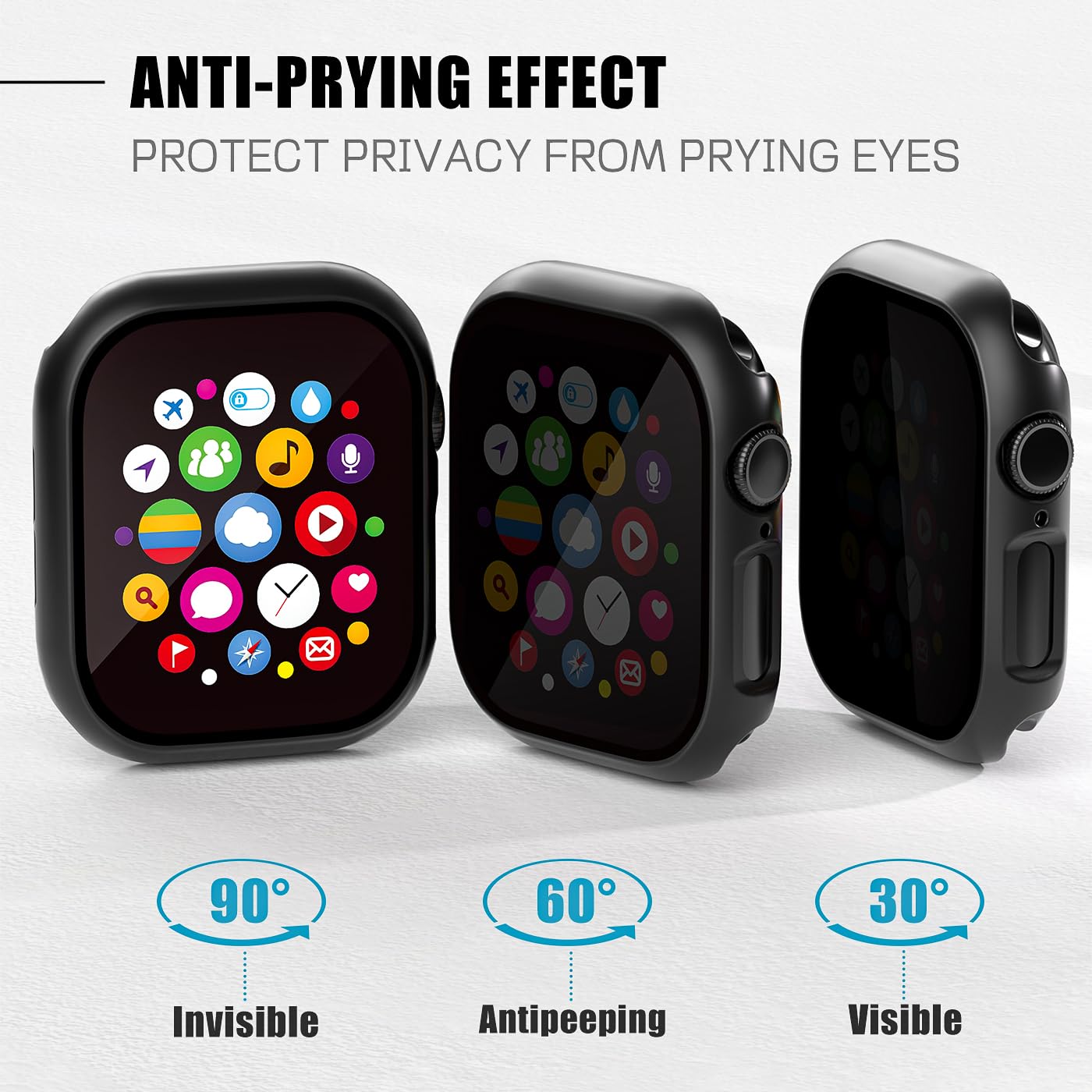 Kuyubminyr 2 Pack Privacy Case For Apple Watch Screen Protector, Anti Spy Tempered Glass Film Apple Watch Cover Hard Pc Case Bum