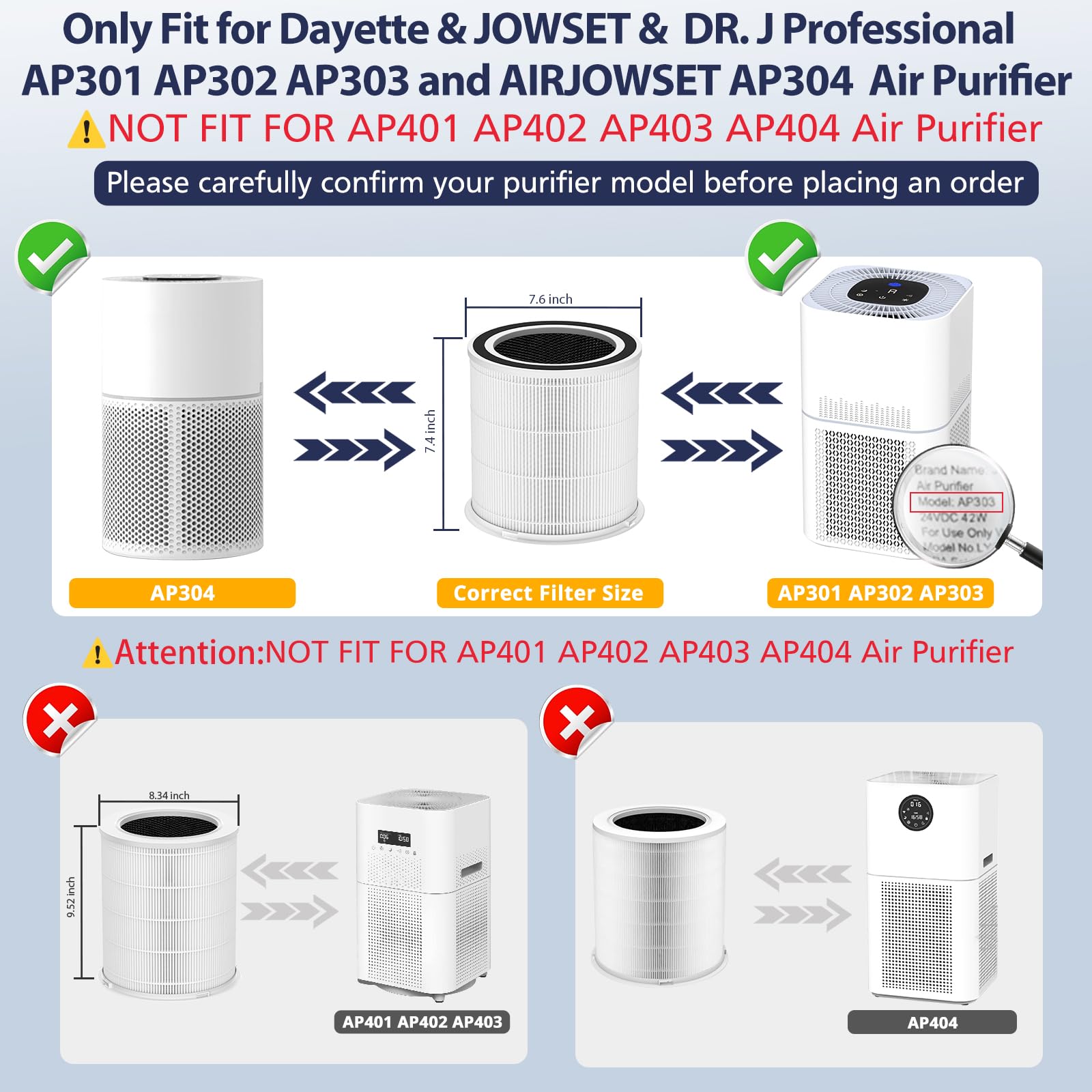 Ap301 Ap302 Ap303 Replacement Filter, Compatible With Dayette & Jowset Ap301 Ap302 Ap303 And Airjowset Ap304 Air Purifier, H13 T