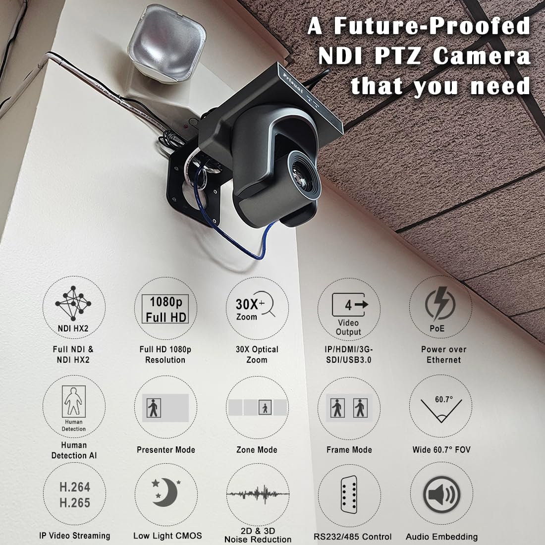 Prisual Ndi Ptz Camera 30X Optical Zoom Live Streaming Poe Auto Tracking With Hdmi/3G Sdi/Usb/Ip 60Fps Output For Church Service