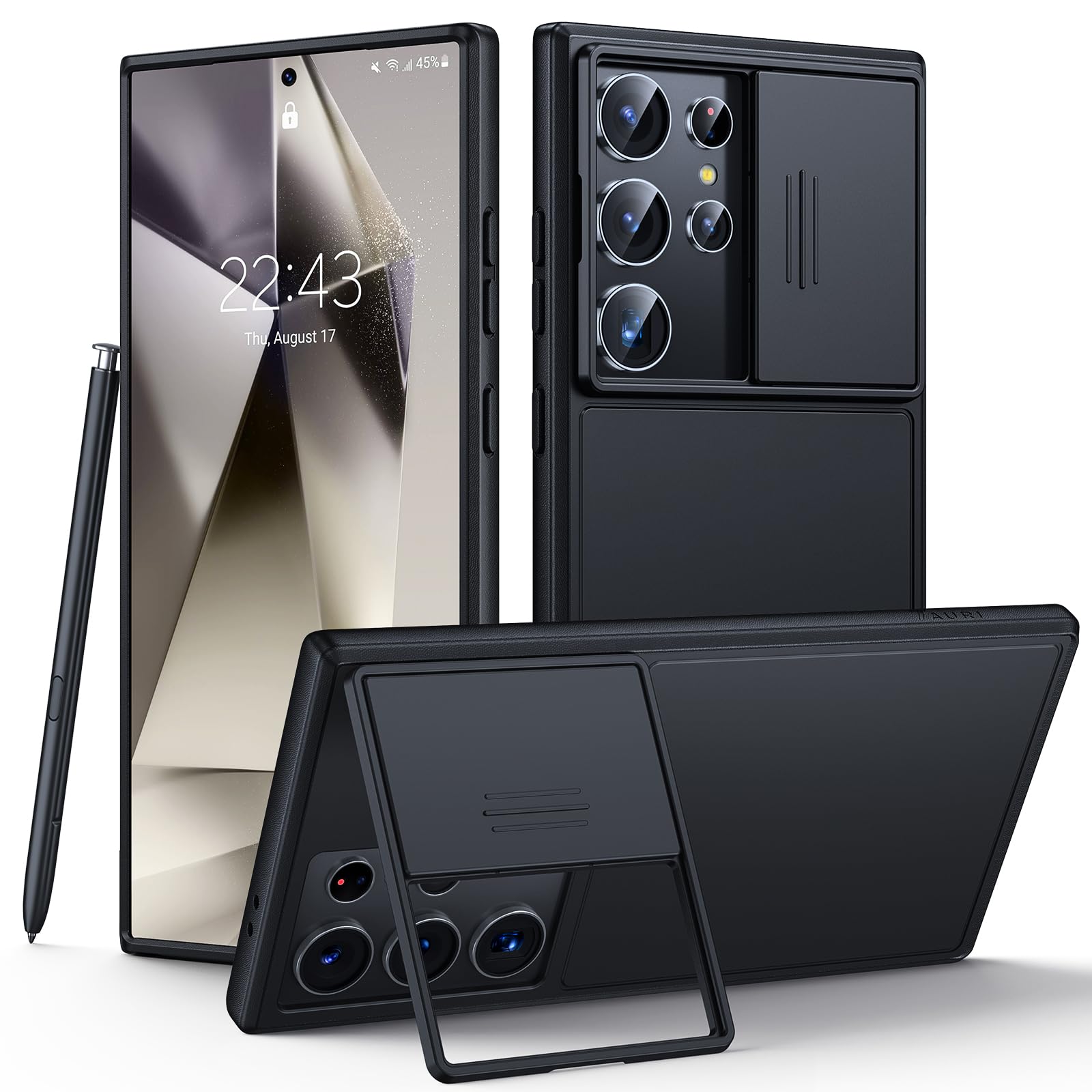 Tauri Kickstand For Samsung Galaxy S24 Ultra Case With Camera Cover, [Rugged Drop Protection] [Slide Camera Cover], Protective H