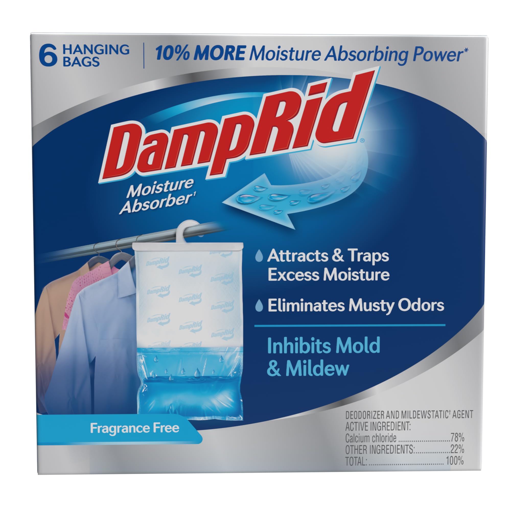 Damprid Fragrance Free Hanging Moisture Absorber, 15.4 Oz., 6 Pack   Eliminates Musty Odors For Fresher Air, Ideal Moisture Abso