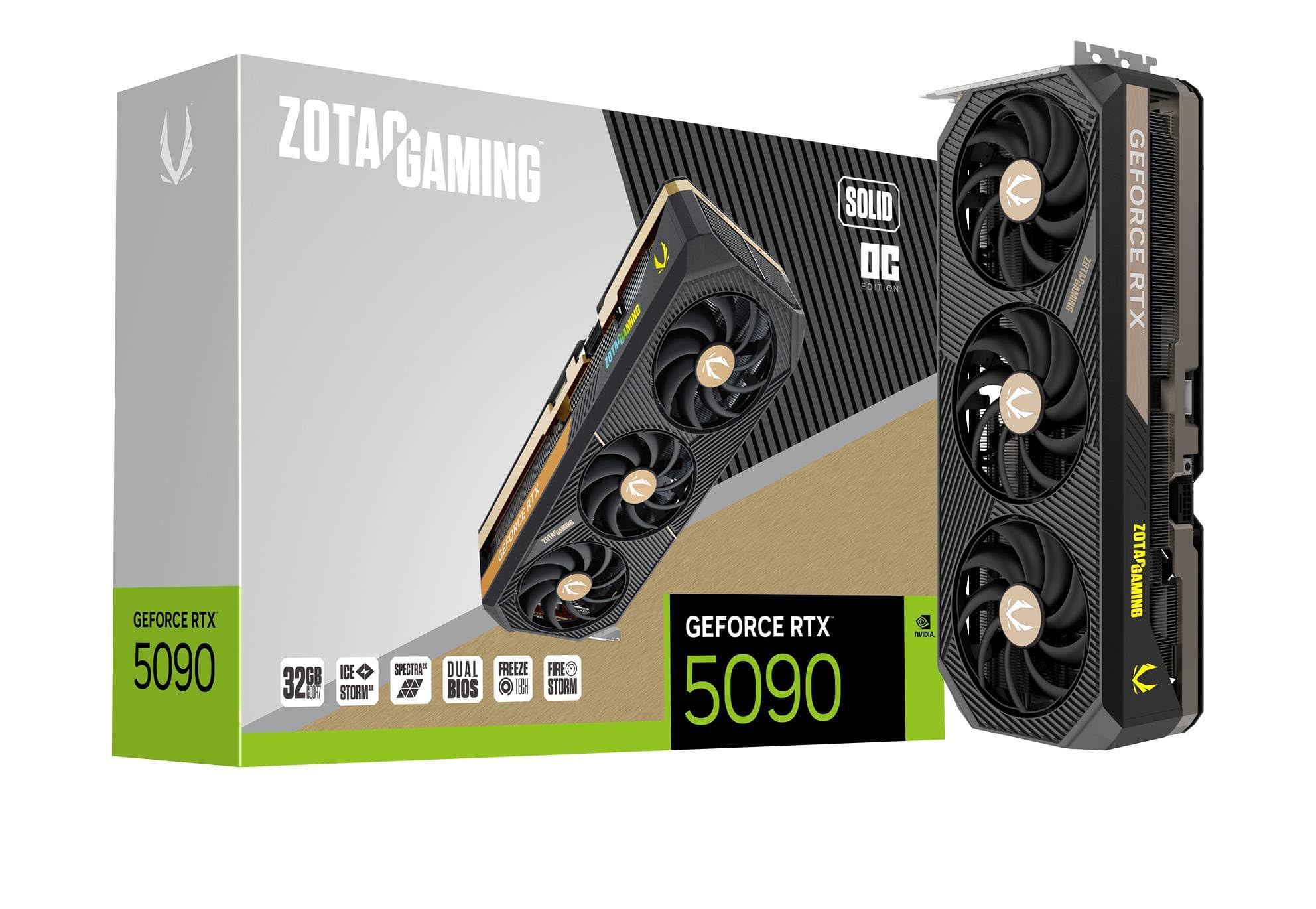 ZOTAC Gaming GeForce RTX 5090 Solid OC DLSS 4 32GB GDDR7 512-bit 28 Gbps PCIE 5.0 Gaming Graphics Card, IceStorm 3.0 Advanced Co