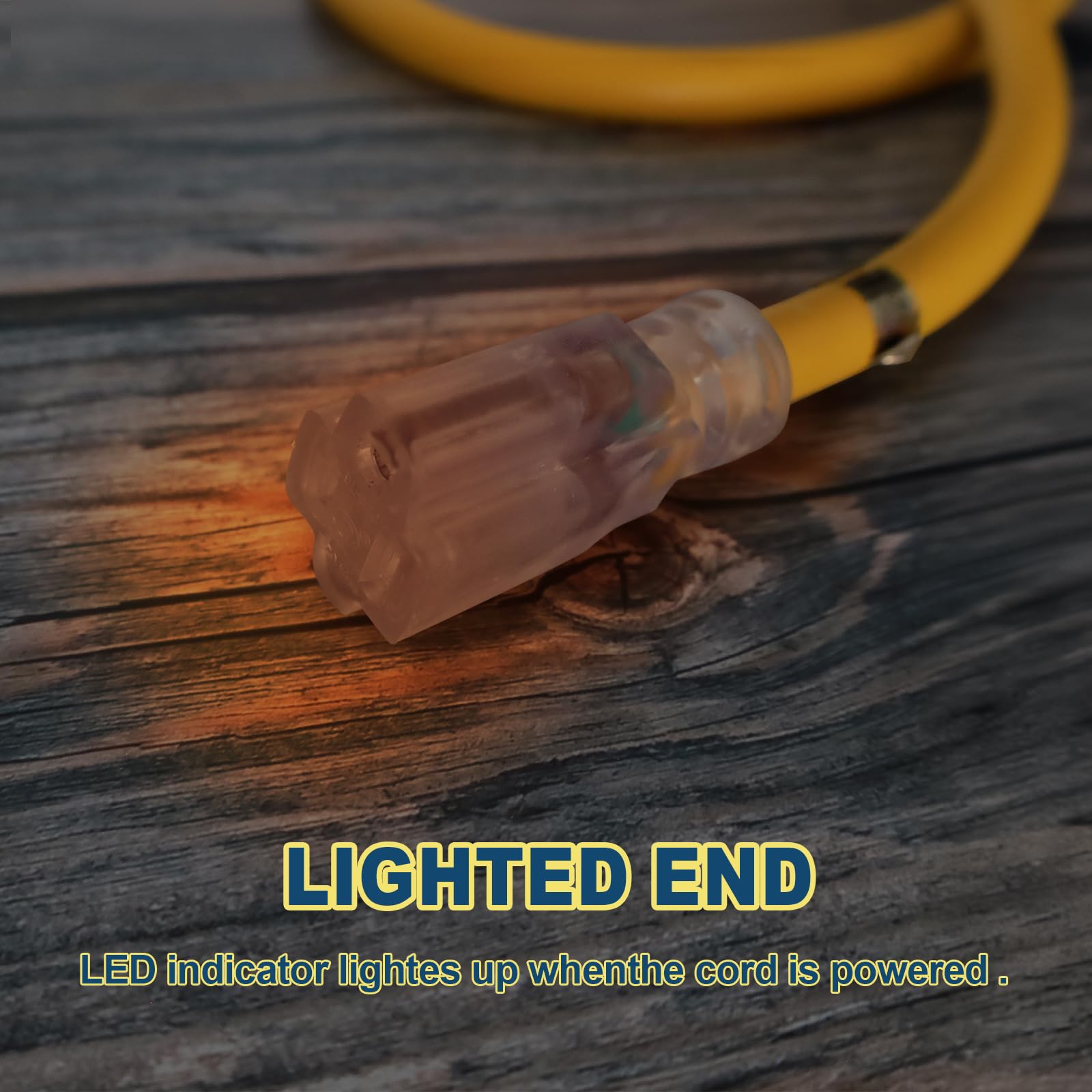 Ep 25 Ft Lighted Outdoor Extension Cord   10/3 Sjtw Heavy Duty Yellow Extension Cable With 3 Prong Grounded Plug For Safety, Ul
