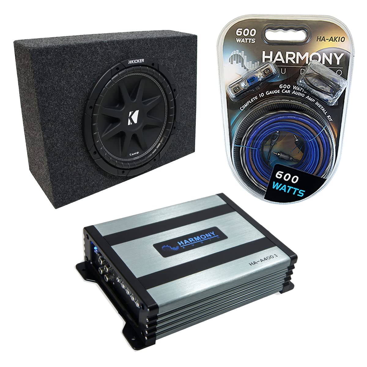 American Sound Connection 110Truck Single 10'' Standard Cab Truck Sub Box 5/8'' Mdf, Kicker 43C104 Comp C10 10'' Series Sub, Ha 