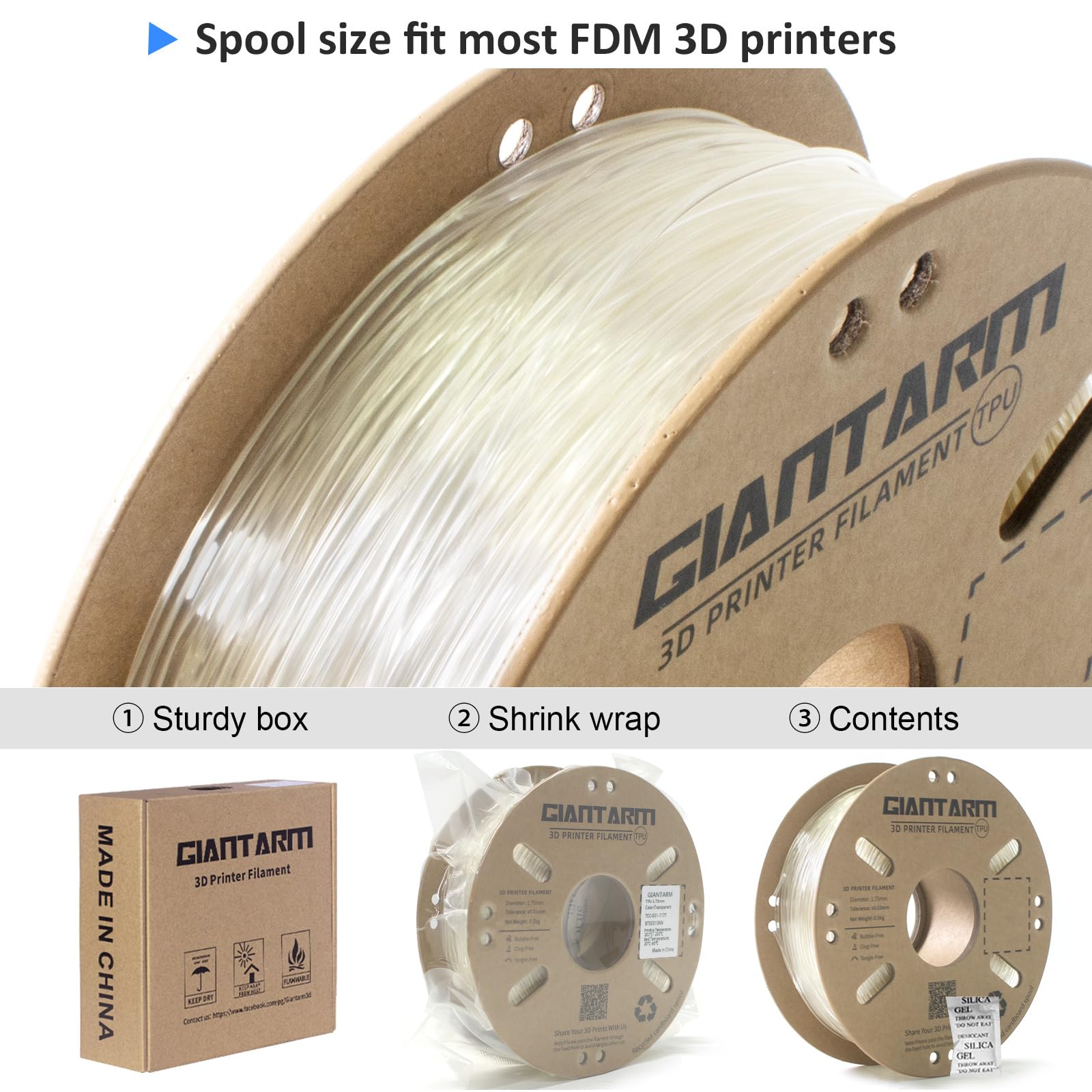 Gaintarm Tpu Filament,Clear Tpu Filament 1.75Mm,95A Flexible Soft 3D Printer Filament,0.5Kg Spool (2.2 Lbs.), Dimensional Accura
