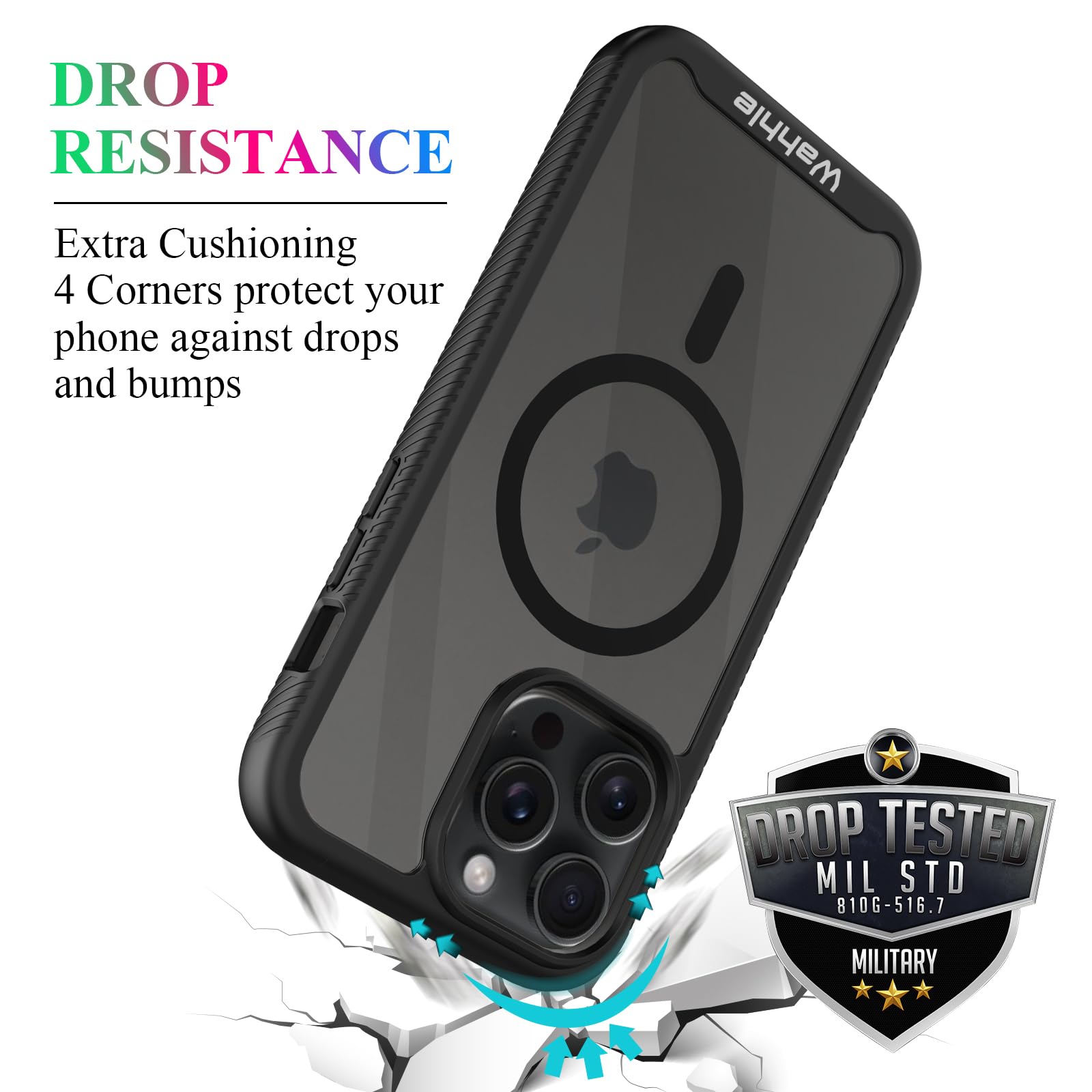 Wahhle Compatible With Iphone 15 Pro Max Case, Magnetic Wireless Charging Built In Screen Protector Full Body Shockproof Slim Fi