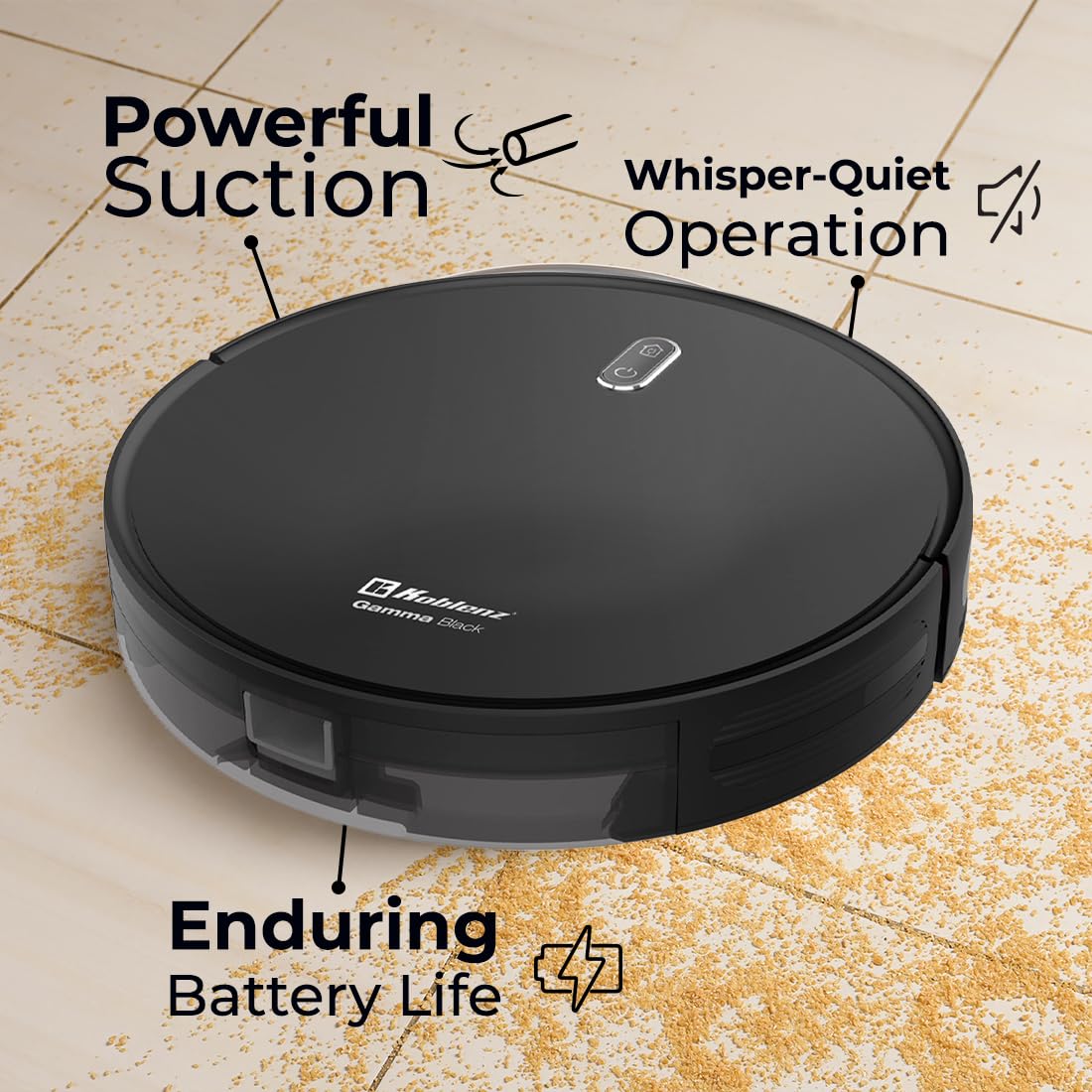 Koblenz Gamma Black Robot Vacuum Wi Fi Connectivity, Smart Mapping Technology With Systematic Cleaning Pattern, Compatible With Alexa, Google, Good For Pet Hair, Carpets, Hard Floors, Self Charging