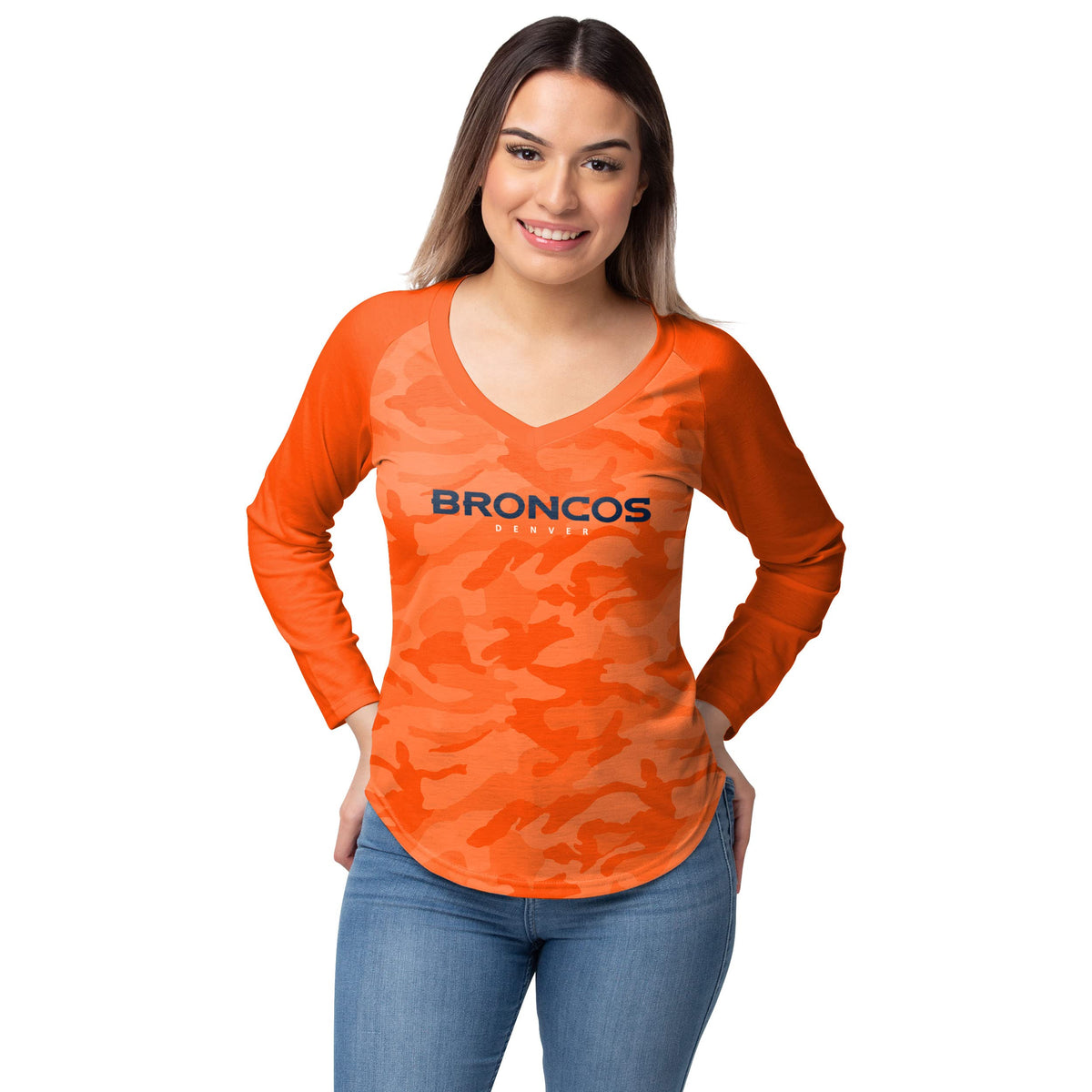 Foco Womens Nfl Team Logo Ladies Fashion Raglan Top Shirt, Tonal Camo, Small