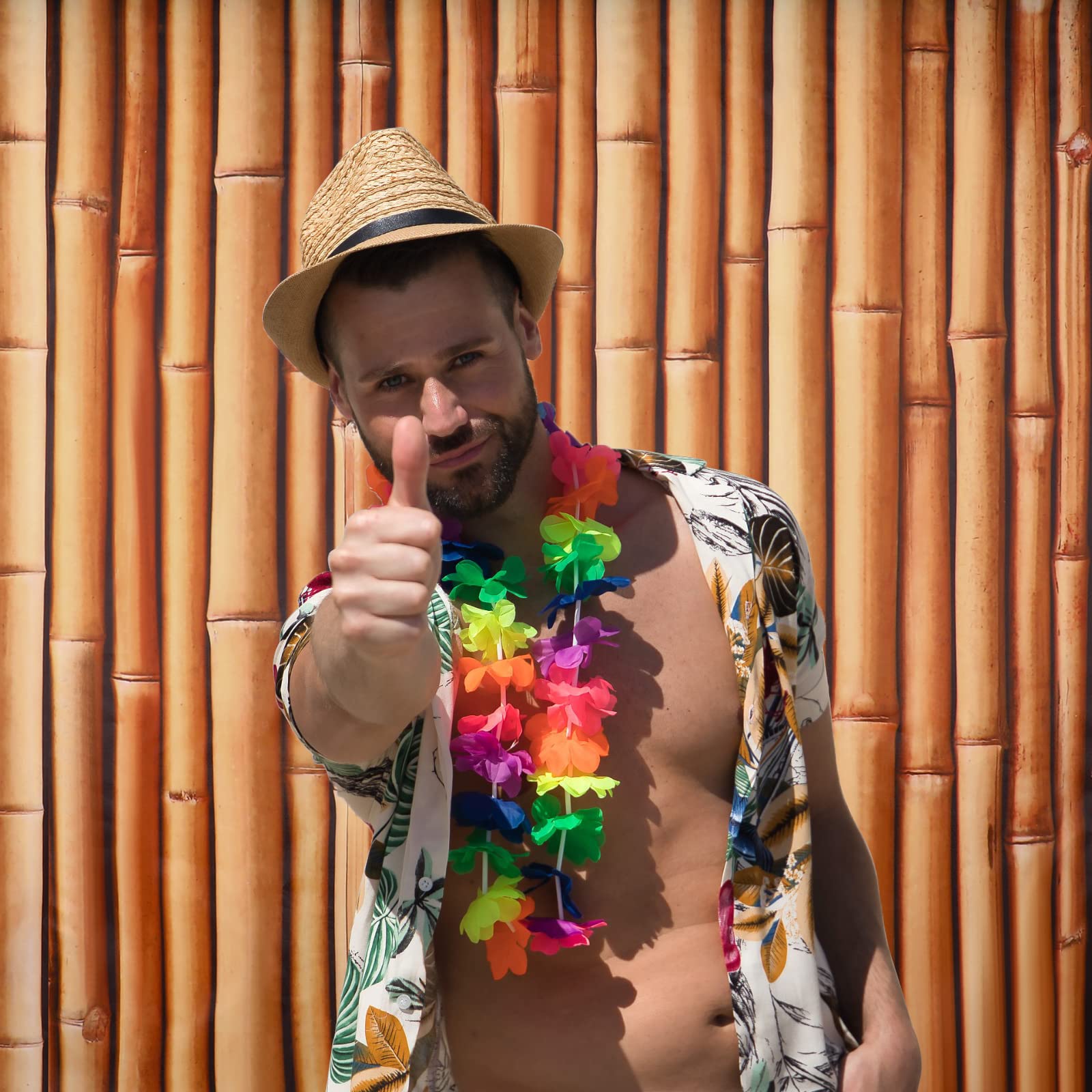 Buryeah Bamboo Backdrop Party Summer Hawaiian Beach Backdrop Decoration Polyester Fabric Photography Christmas Halloween Party S