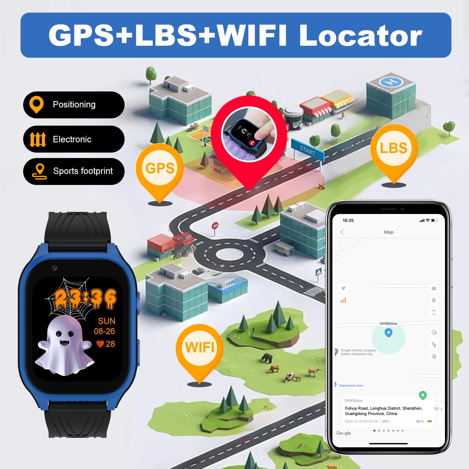 4G Kids Smart Watch With Sim Crad Gps Tracker Whatsapp 1.83 Large Touch Screen Wifi, Call, Voice Video Chat, Sos, Bluetooth, Ala