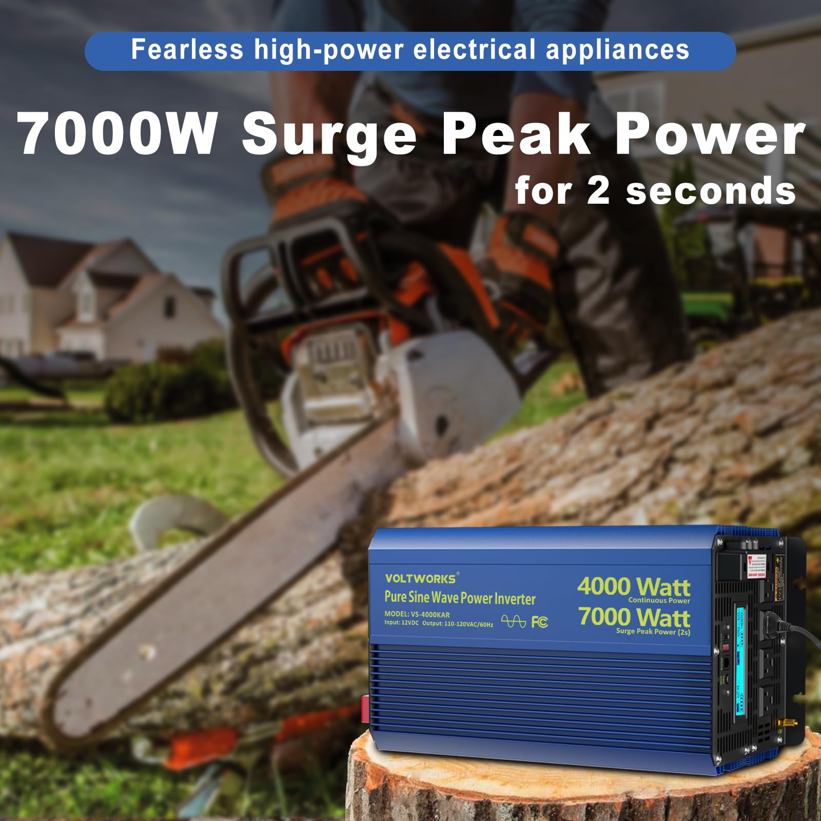 4000 Watt Inverter Pure Sine Wave Power Inverter 12V To 110V 120V Ac, 7000W Surge Peak Power For 2S, 2025 New Invention, Fcc App