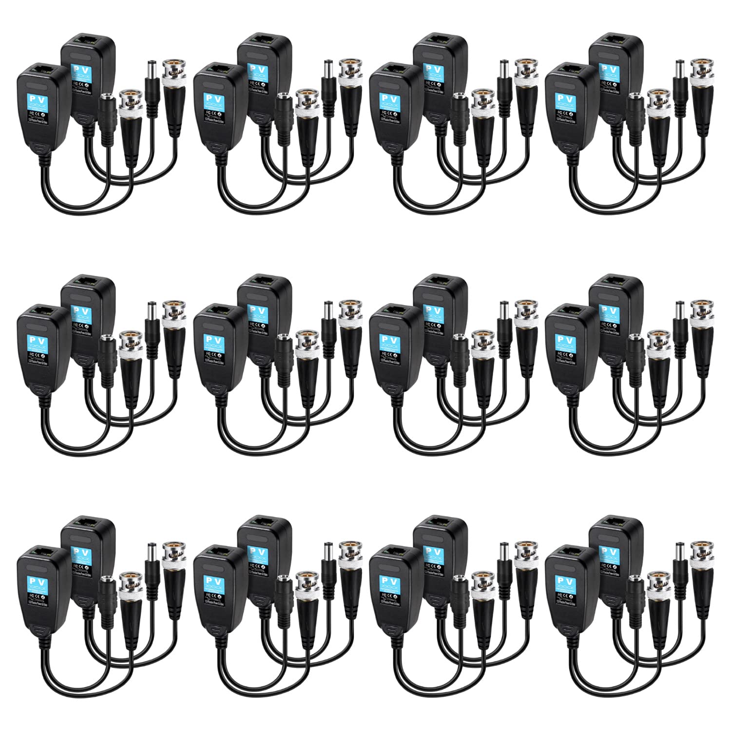 Passive Video Balun 12 Pairs Rj45 Transceiver Transmitter Hd Cvi/Tvi/Ahd/Cvbs With Dc Built In Transient Suppression Protection