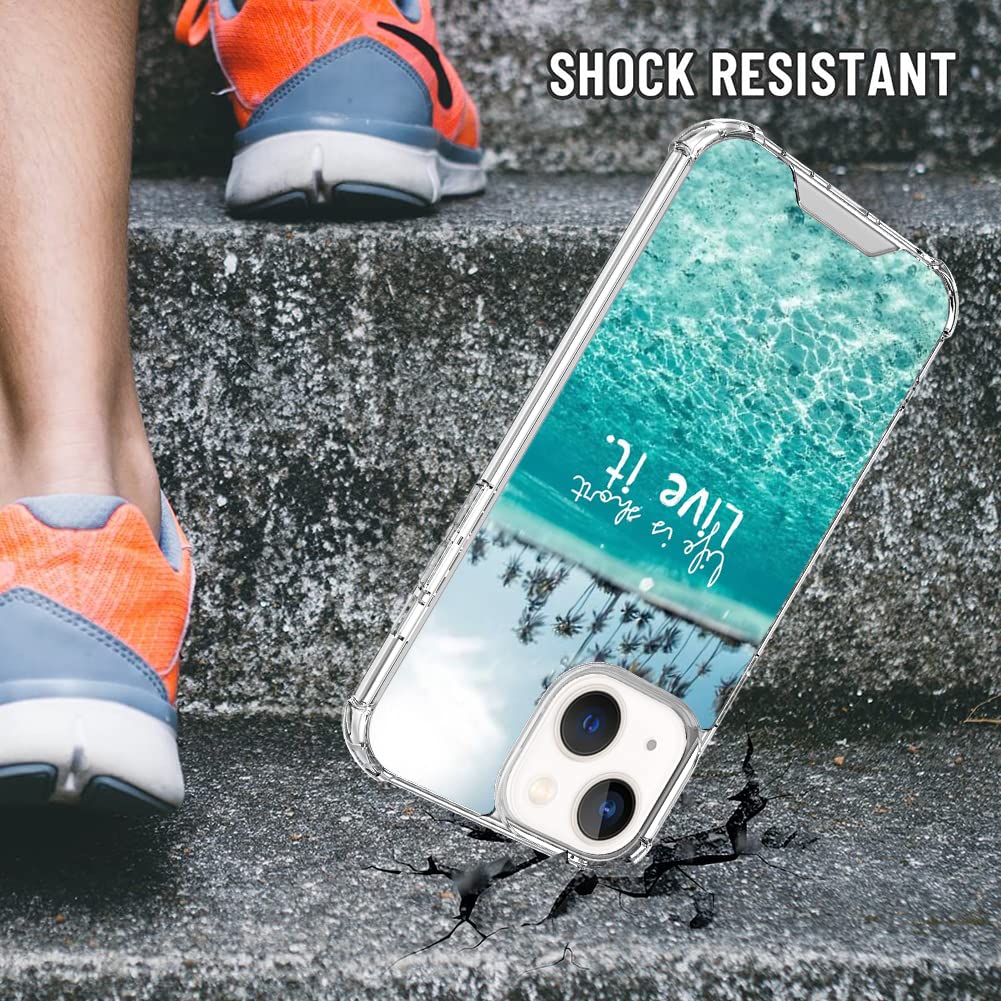Ook Clear Case For Iphone 13 Case 6.1 Inch 2021, Beach Pattern Shockproof Clear Cover With Screen Protector For Men Women