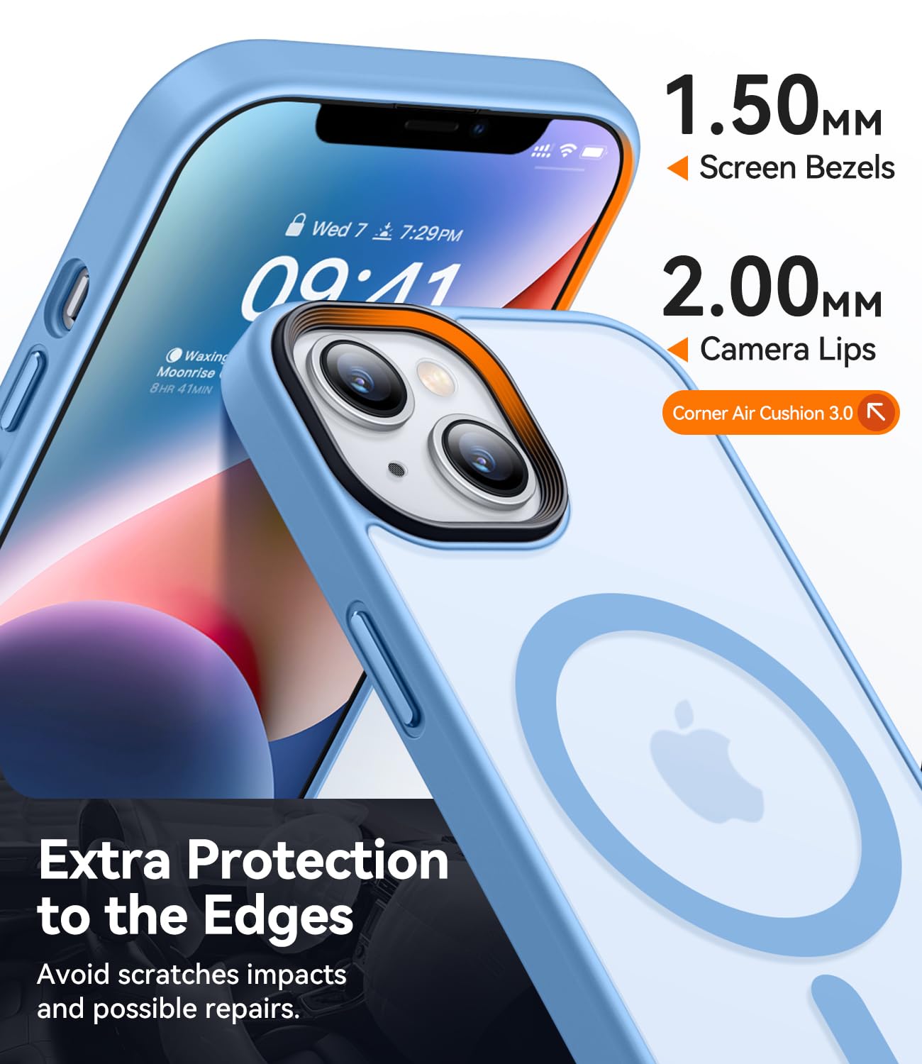 Canshn For Iphone 14 Case/Iphone 13 Case, Compatible With Magsafe, Translucent Matte Back Slim Shockproof Phone Cover, Light Blu