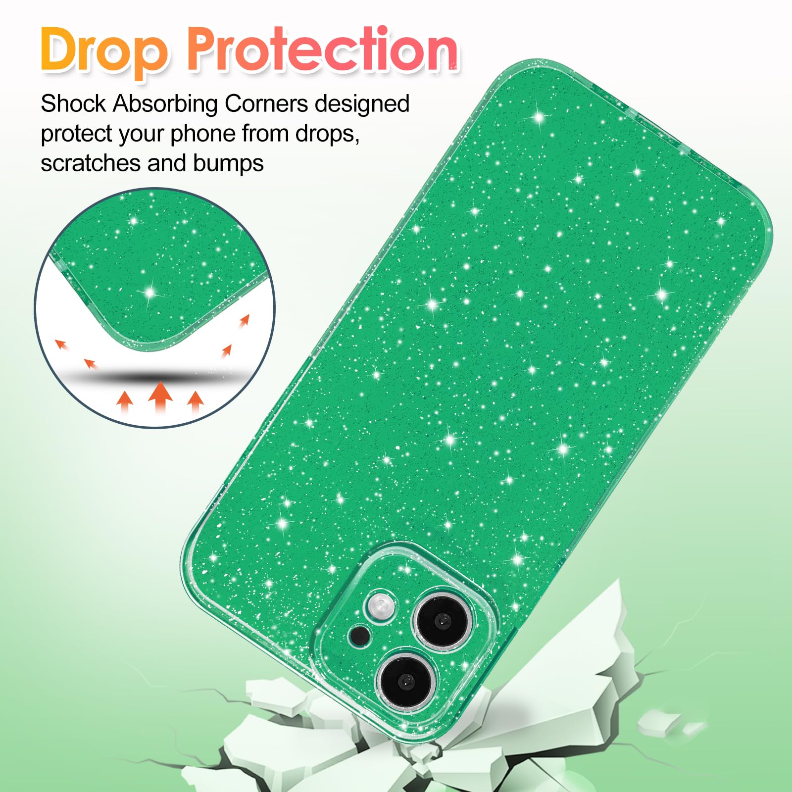 Hython Case For Iphone 12 Case Glitter Cute Sparkly Shiny Bling Sparkle Phone Cases 6.1, Thin Slim Fit Soft Tpu Bumper Shockproo