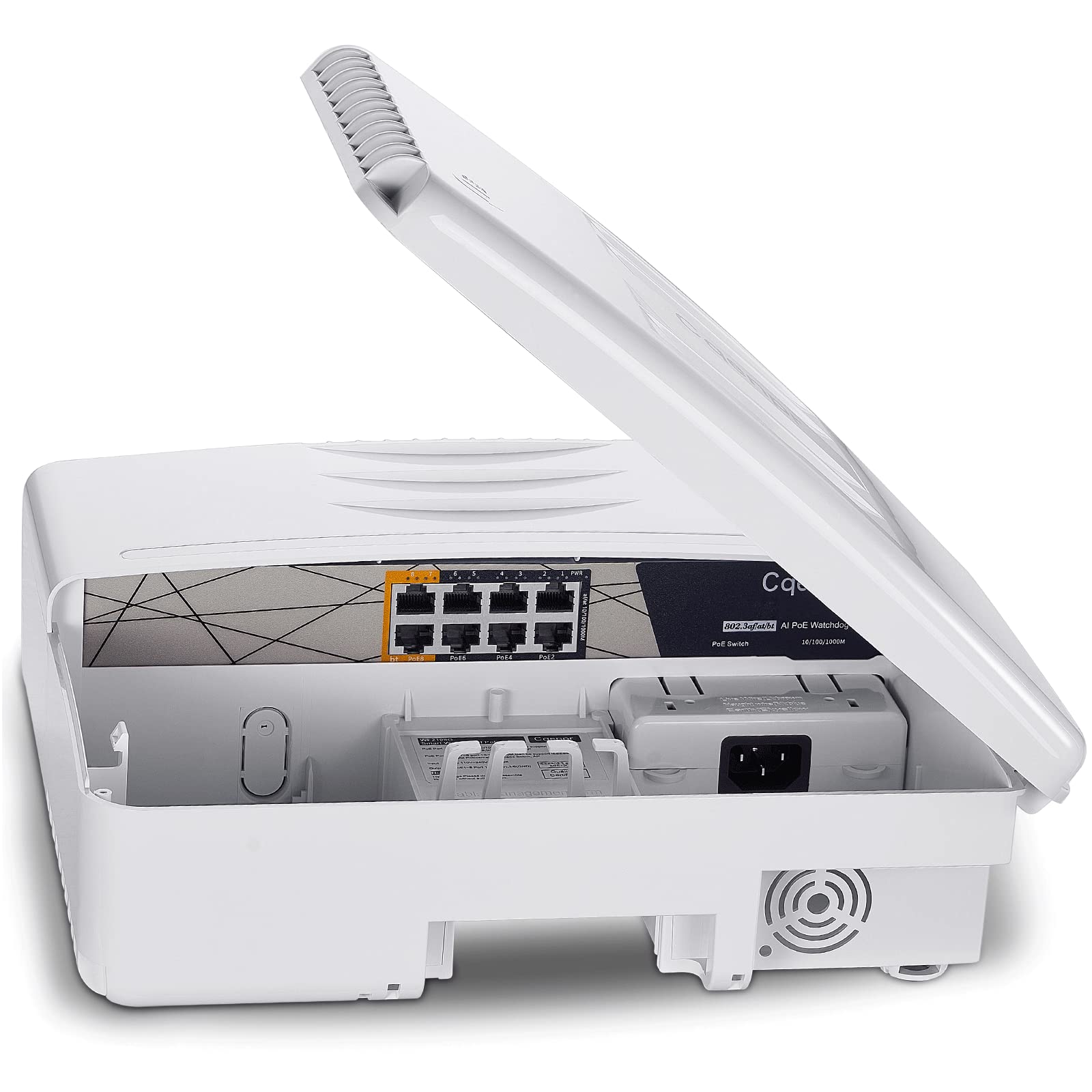 Cqenpr Outdoor 8 Port Full Gigabit Poe Switch, Ieee802.3Af/At/Bt, All In One Box, , High Power Output, Total 120W, Play & Plug,