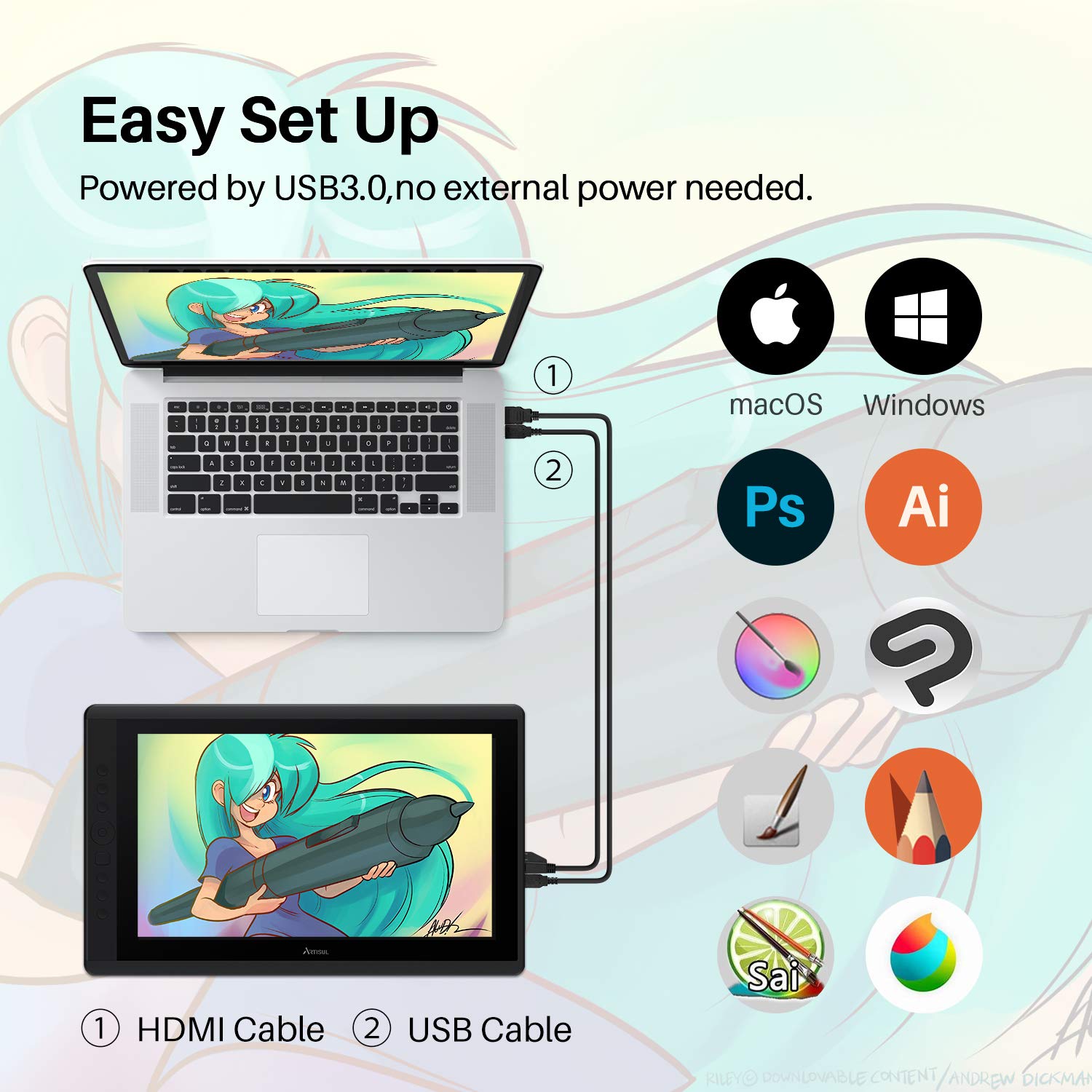 Artisul D16 15.6 Inch Drawing Tablet With Screen Ips Graphics Drawing Monitor Full Laminated Pen Display Battery Free Stylus 819