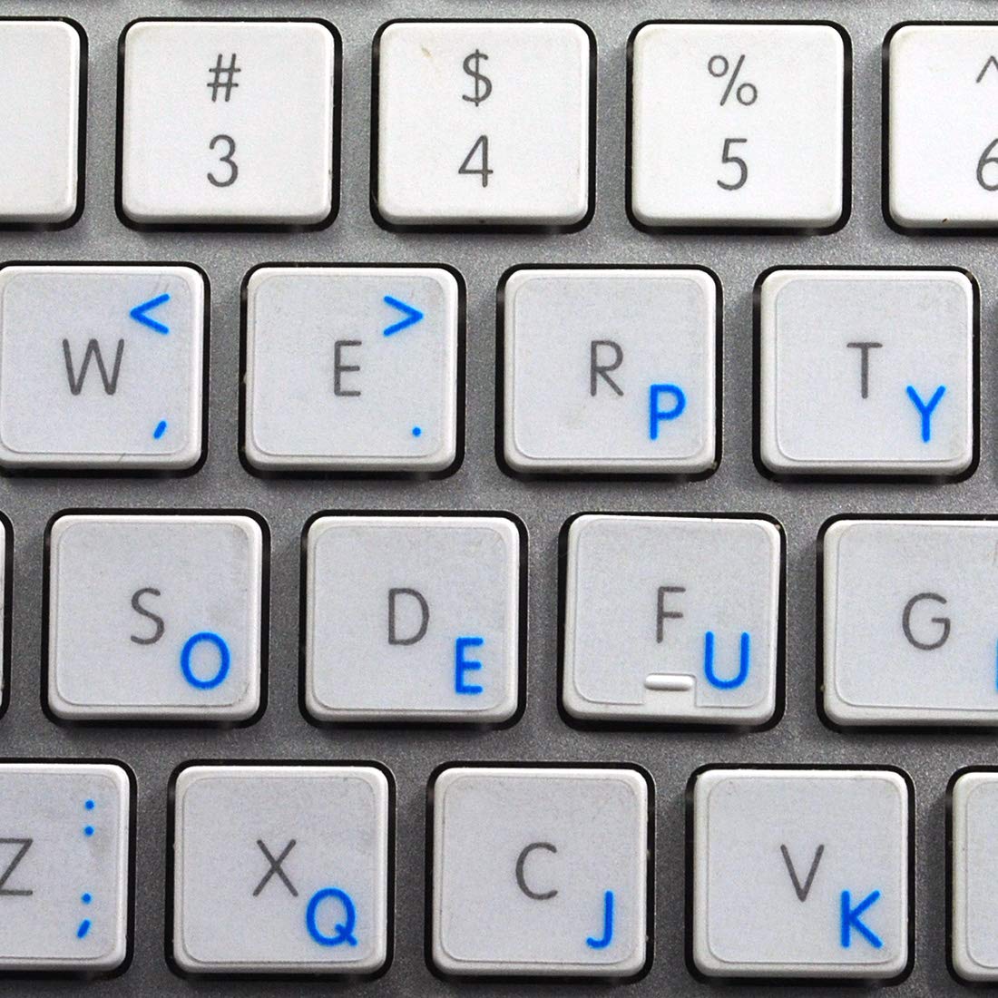 Dvorak Sticky Labels For Keyboard With Blue Lettering Transparent Background Are Compatible With Apple