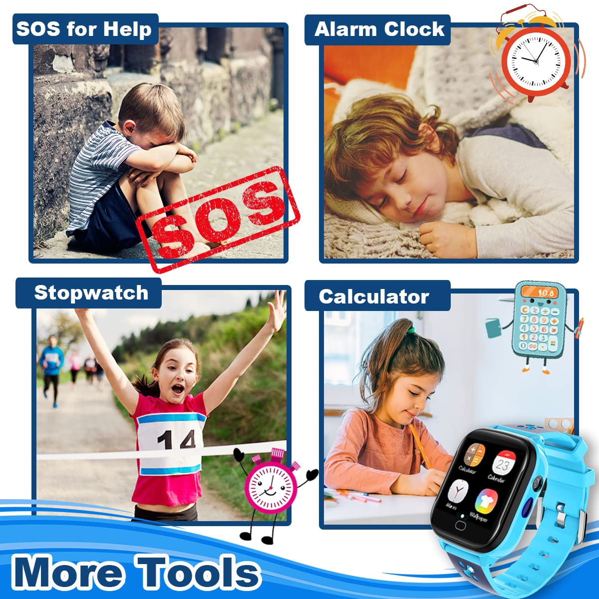 Luluddm Kids Smart Watch Phone,Games Camera Alarm Sos Call Music Mp3 Player Hd Selfie Camera Ip67 Waterproof 2G Smartwatch For 3