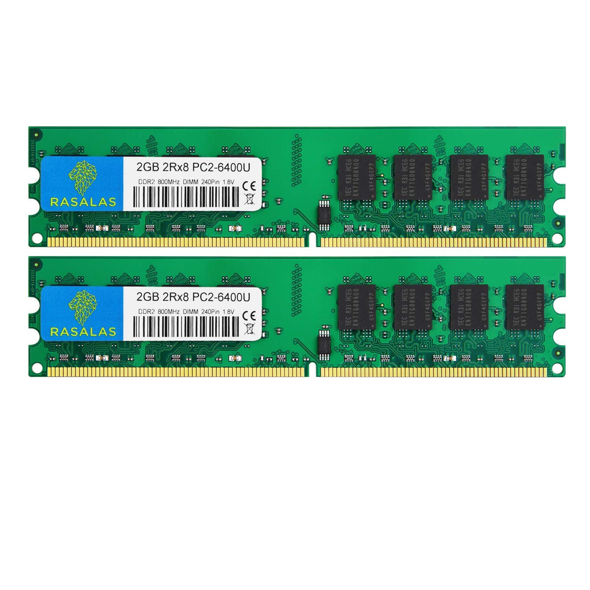 Rasalas Ddr2 800 Pc2-6400 Ddr2 4Gb Kit (2X2Gb) Ddr2-800 Udimm Ram Desktop Pc2-6400U 2Rx8 1.8V Cl6 240 Pin Non-Ecc Unbuffered Des