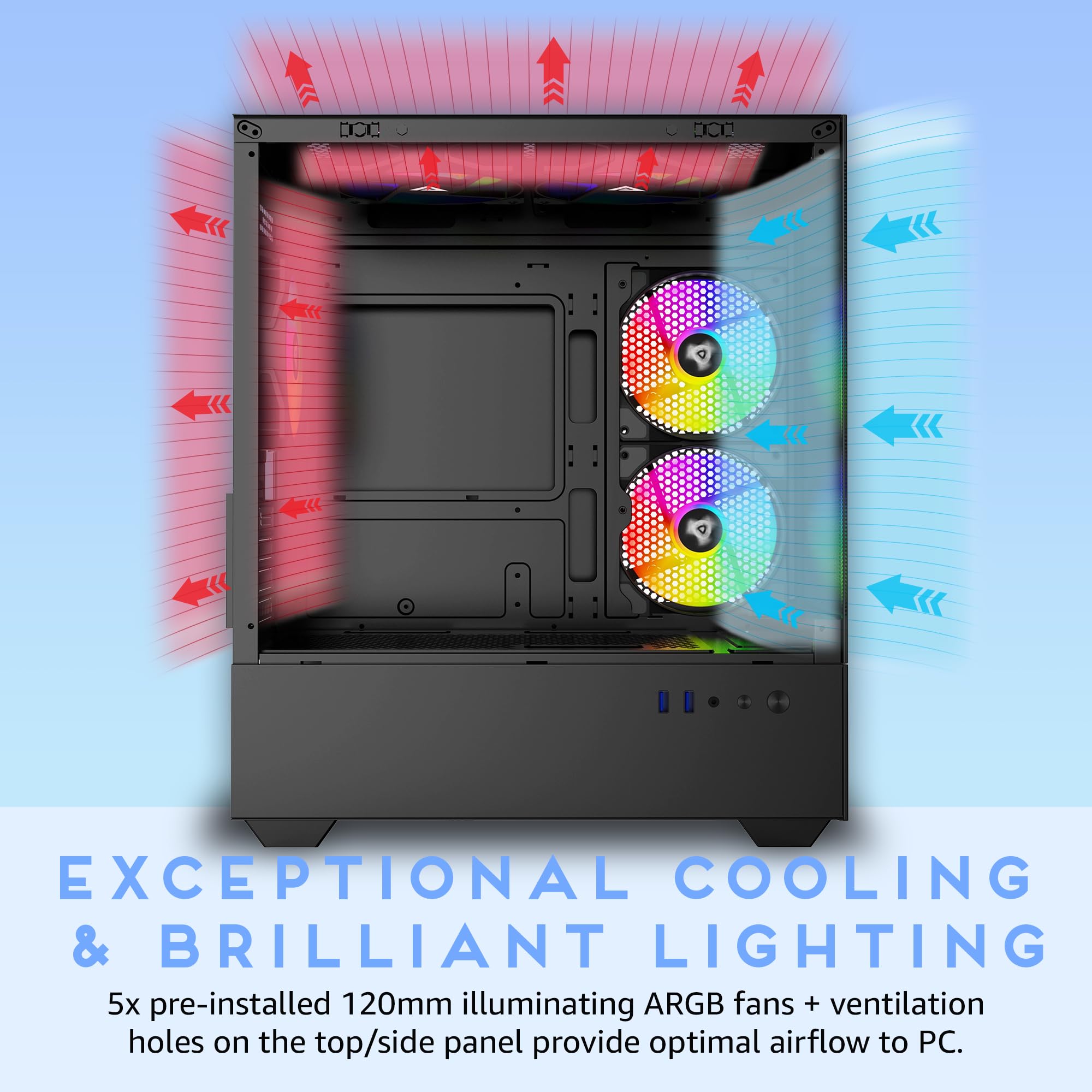 Apevia Phantom Mesh Bk Phantom Micro Atx Dual Chamber Mesh Gaming Pc Case W/ 5X 120Mm Argb Fans, 366 Rgb Modes, Mesh Airflow Per