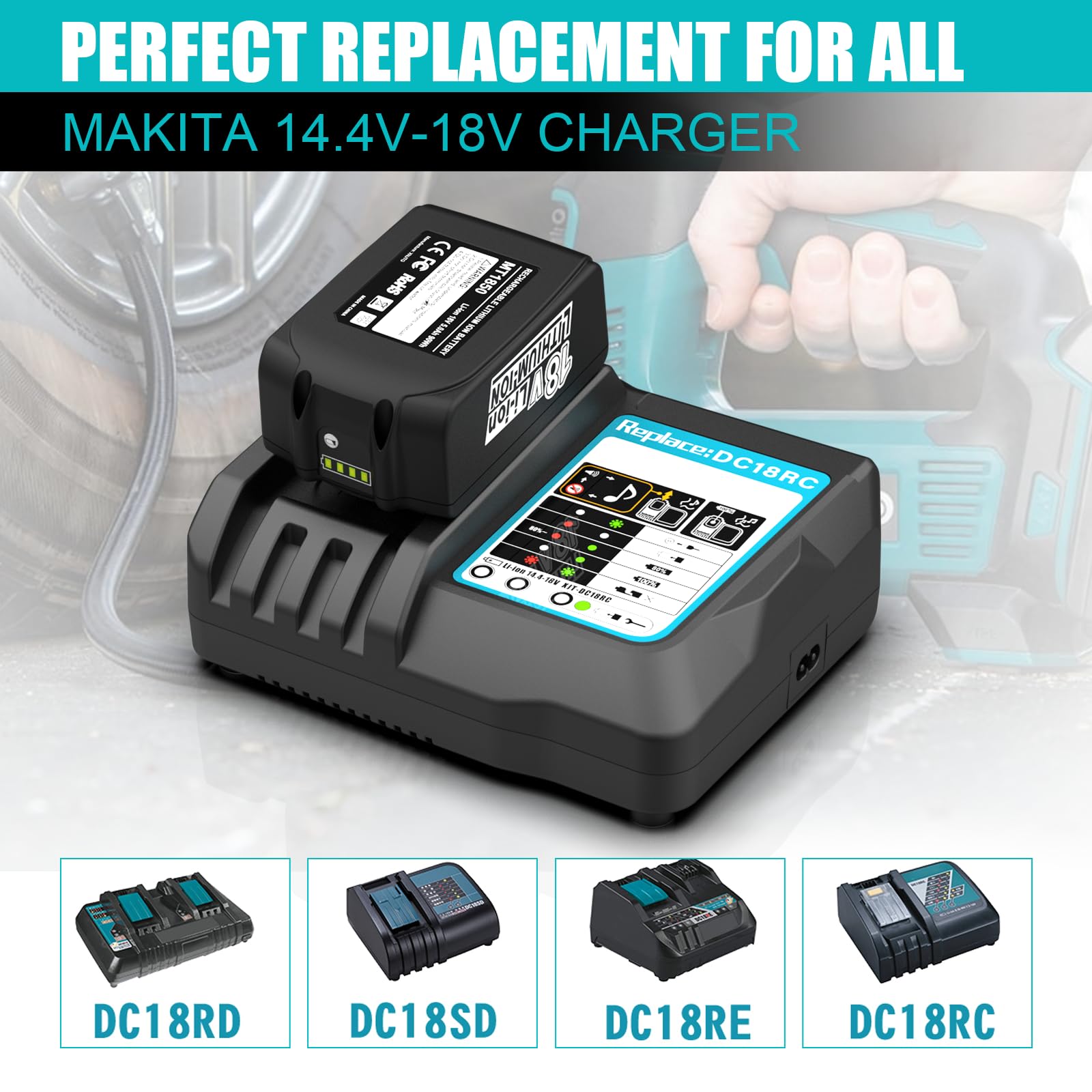 Powilling Dc18Rc Lithium Ion Battery Charger With Led Screen For Makita 14.4V 18V Lithium Ion Battery Bl1830 Bl1840 Bl1850 Bl181