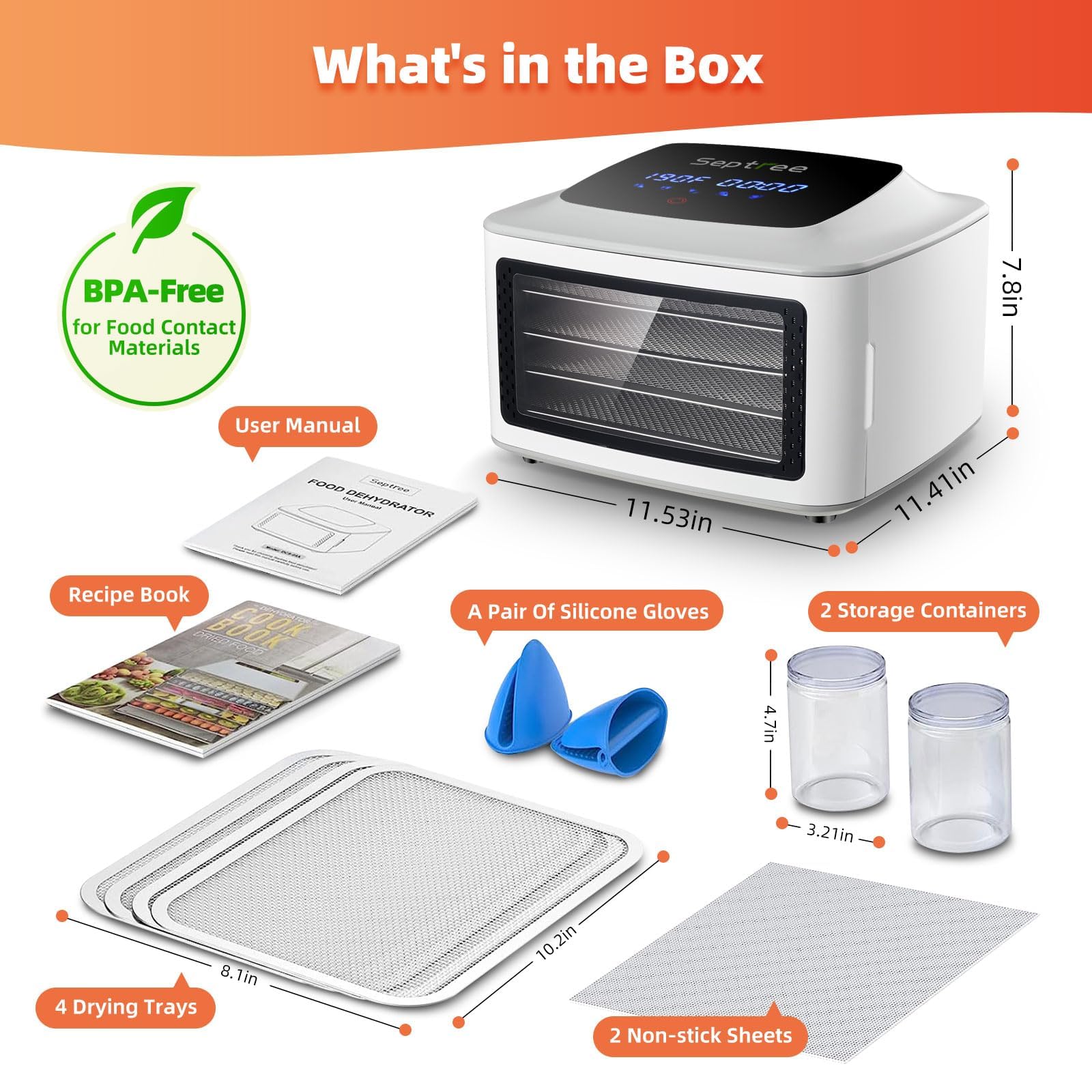 Septree Compact Food Dehydrator, 4 Stainless Steel Trays Fresh Dryer Machine For Jerky Herbs Fruit Veggies Snacks, With Digital Timer | 190F Temperature Control, Great Size For Small Family